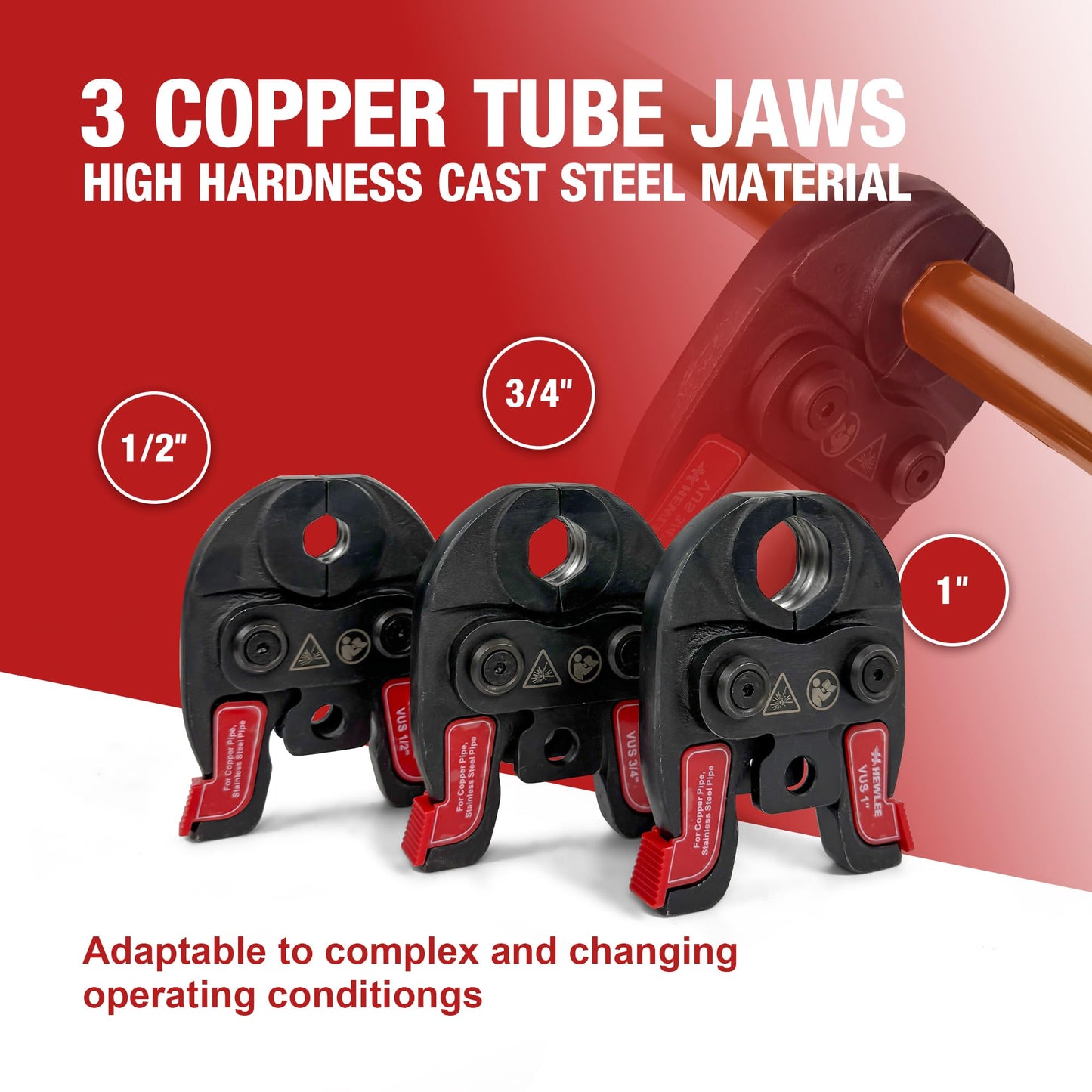 HHEWLEE MINI Press Tool for Copper Pipe, Battery Powered Pro Press Copper Crimper tool 32KN for US Standard 1/2", 3/4", 1" Copper Tube and Stainless Steel Tube, 2.5Ah Battery Set(HZT-25M)