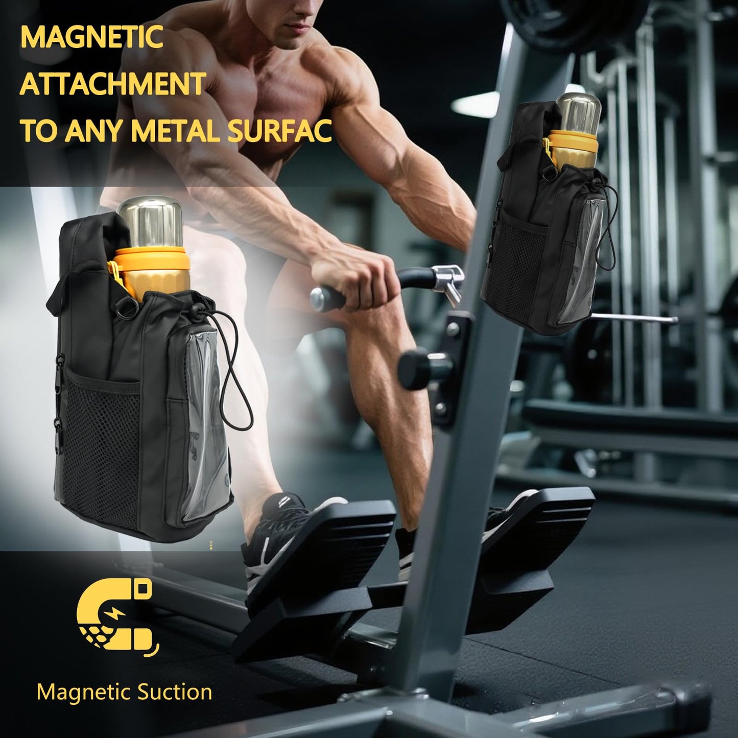 JMIAOCC Magnetic Gym Bag for Men & Women - Adjustable Strap，Small Gym Bag，Magnetic Large Water Bottle Holder - Ideal for Fitness, Travel & Sports