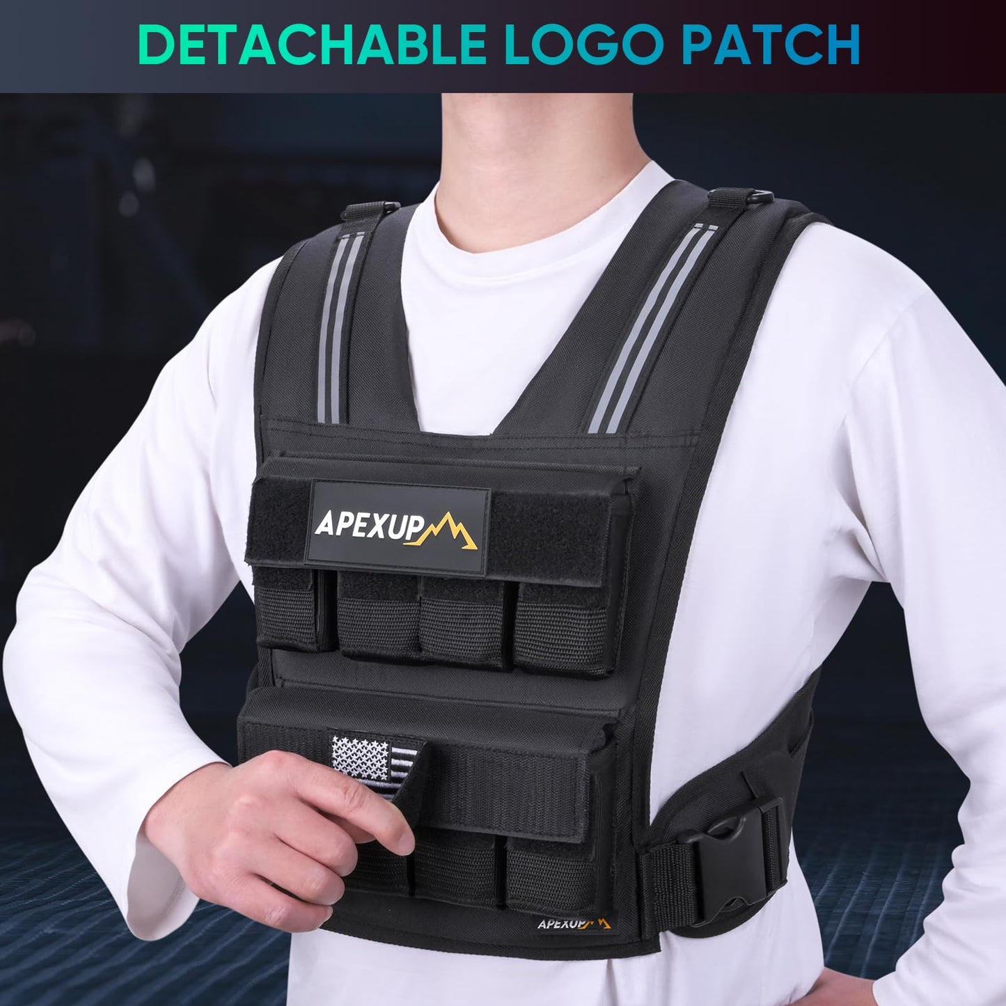 APEXUP Adjustable Weighted Vest Men 20lbs/30lbs/40lbs Weights with Reflective Stripe, Weight Vest Woman Workout Vest for Strength Training Running Walking (40 lbs, Black)