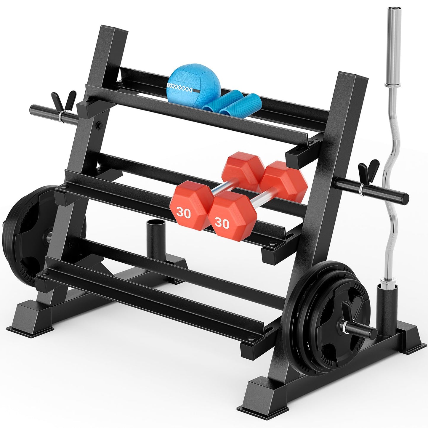 YOLEO Dumbbell Rack Stand Only, 1100LBS Heavy Duty Weight Rack for Home Gym, Adjustable 3-Tier Weight Storage Rack for Dumbbells, Barbells, Kettlebells & Weight Plates, Compact Workout Equipment Organizer