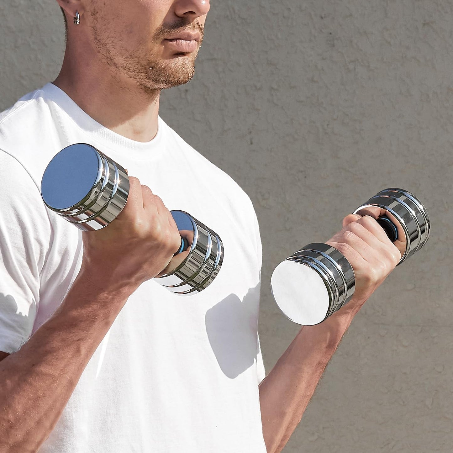 Adjustable Dumbbells Set 15lb Pair (7lb/10lb/12lb/15lb) Set of 2 Weight Set Chrome with Foam Handles Home Gym Workout Exercise (Standard-Finish 15lb×2)