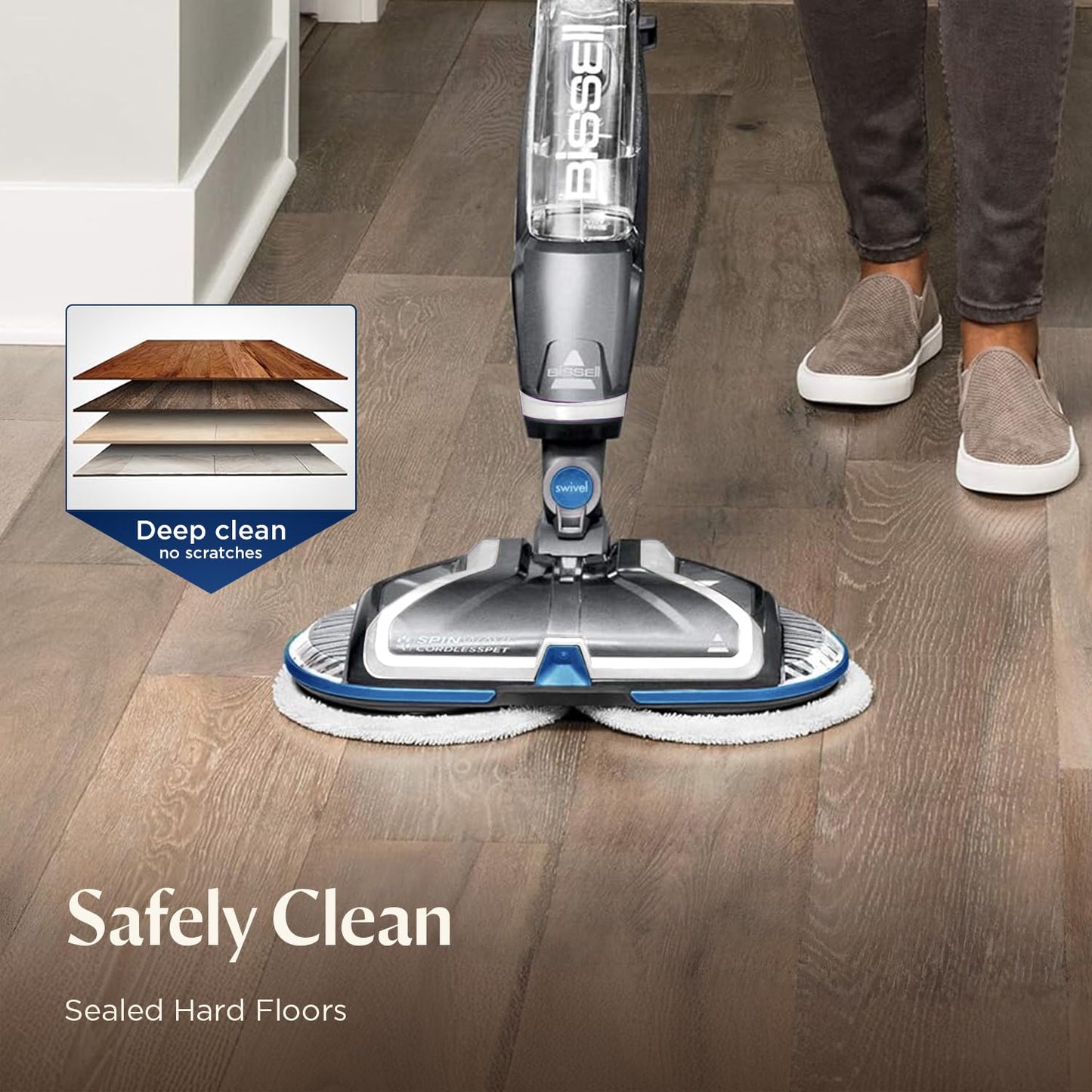 Bissell Spinwave Cordless Hard Floor Expert Spin Mop Cleaner, Multi-Surface Floor Cleaner with Washable Pads & Included Cleaning Formulas for Sealed Floors, 23159
