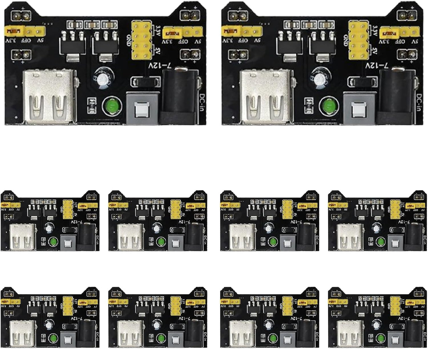 KEAcvise 10-Pack 3.3V/5V MB102 6.5-12V Dual Output Power Module - Compatible with Prototype Board, DC & USB Powered