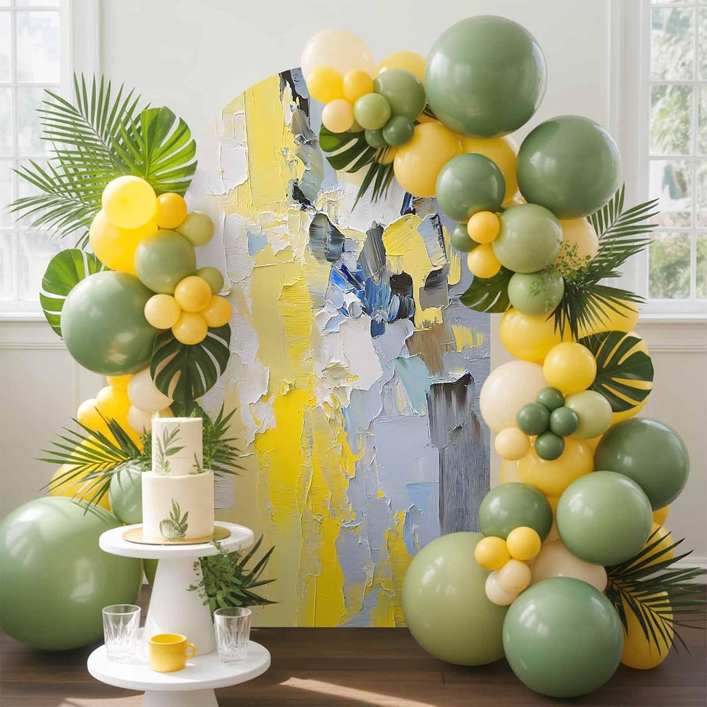 Jnbasdffb 7.2 Yellow Blue Wedding Arch Cover, Stretchy Spandex Arch Backdrop Stand Covers FT, Modern Abstract Oil