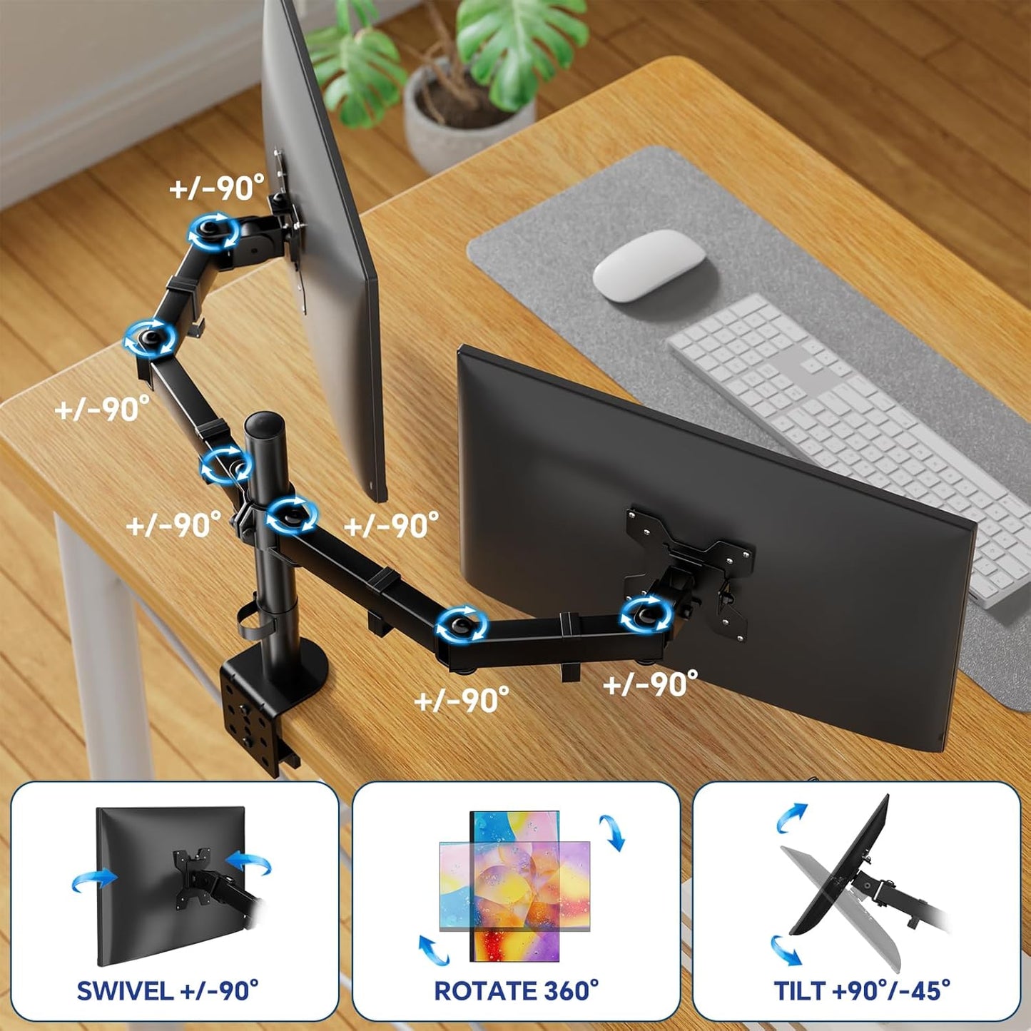 Simple Trending 2 27 Inches, Dual Monitor Stand, Monitor Arm, Heavy Duty Adjustable Monitor Desk Mount for Screens up