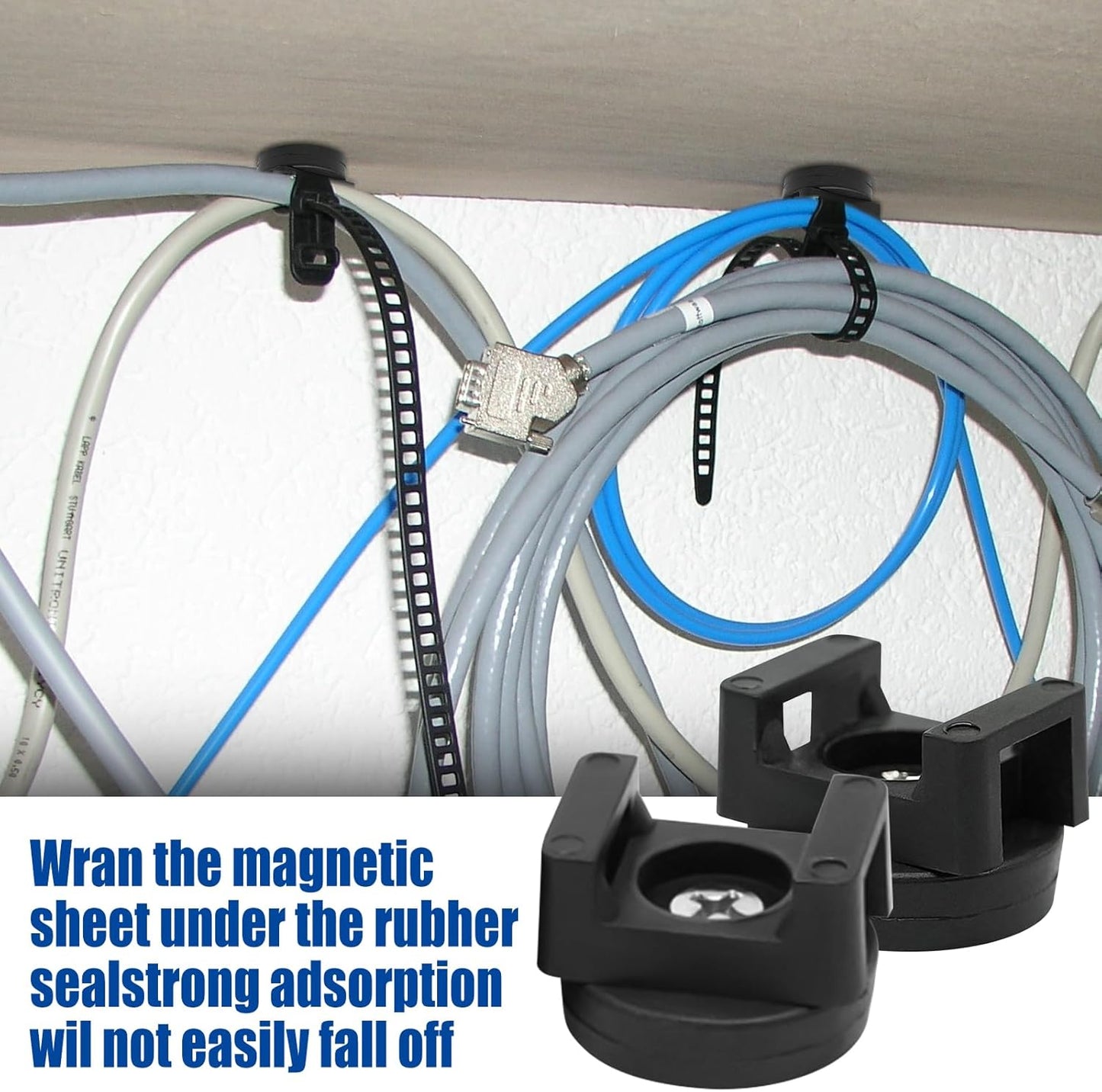 18lbs (22mm, Count, 20) Magnetic Cable Zip Tie Base, Heavy Duty Vertical Tension, Multipurpose Wire Clips Management