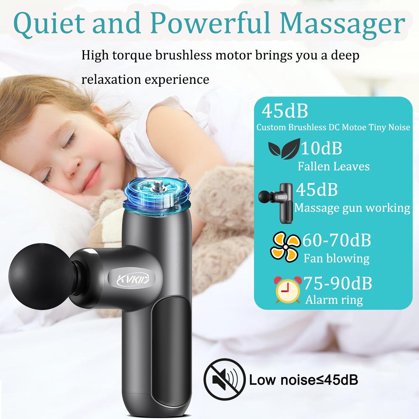 KVKID Mini Massager Gun, Massage Gun Deep Tissue with 4 Attachments, Portable Muscle Massager Gun for Back, Body Sore Muscles, Pain Relief, Rechargeable Small Massage Gun for Office, Home, Athletes