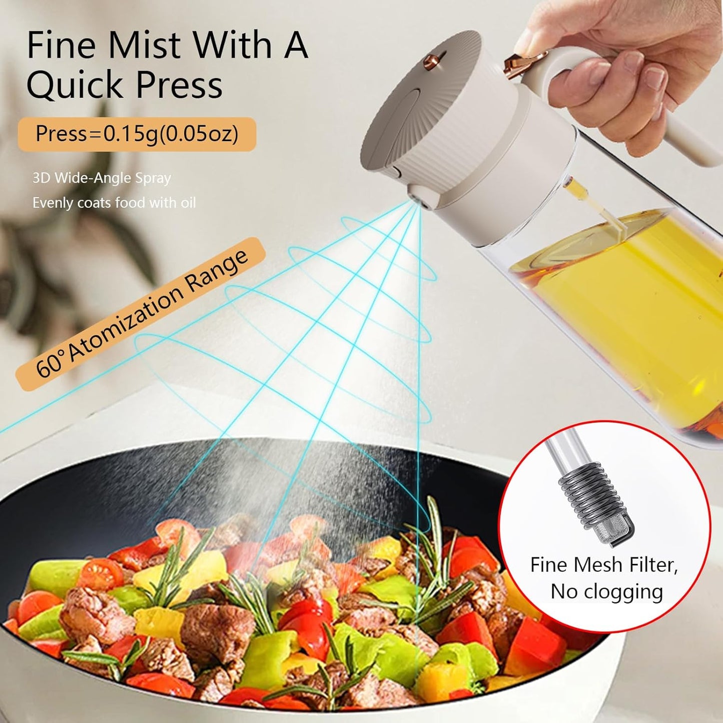 Skiennix Olive Oil Sprayer - 2-in-1 Leak-Proof Glass Dispenser with Mist & Precision Pour | 19.6oz/580ml
