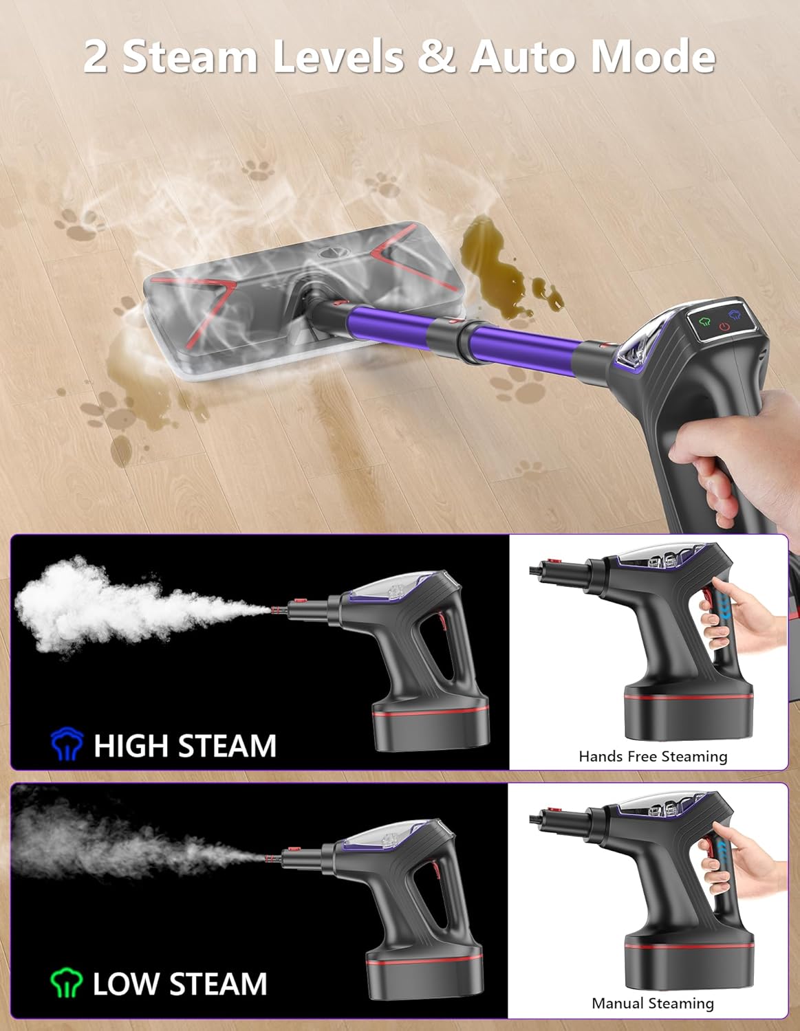 Skiennix Steam Mop - Heavy Duty All-in-One Cleaner with Detachable Handheld Steamer for Hardwood, Tile & More