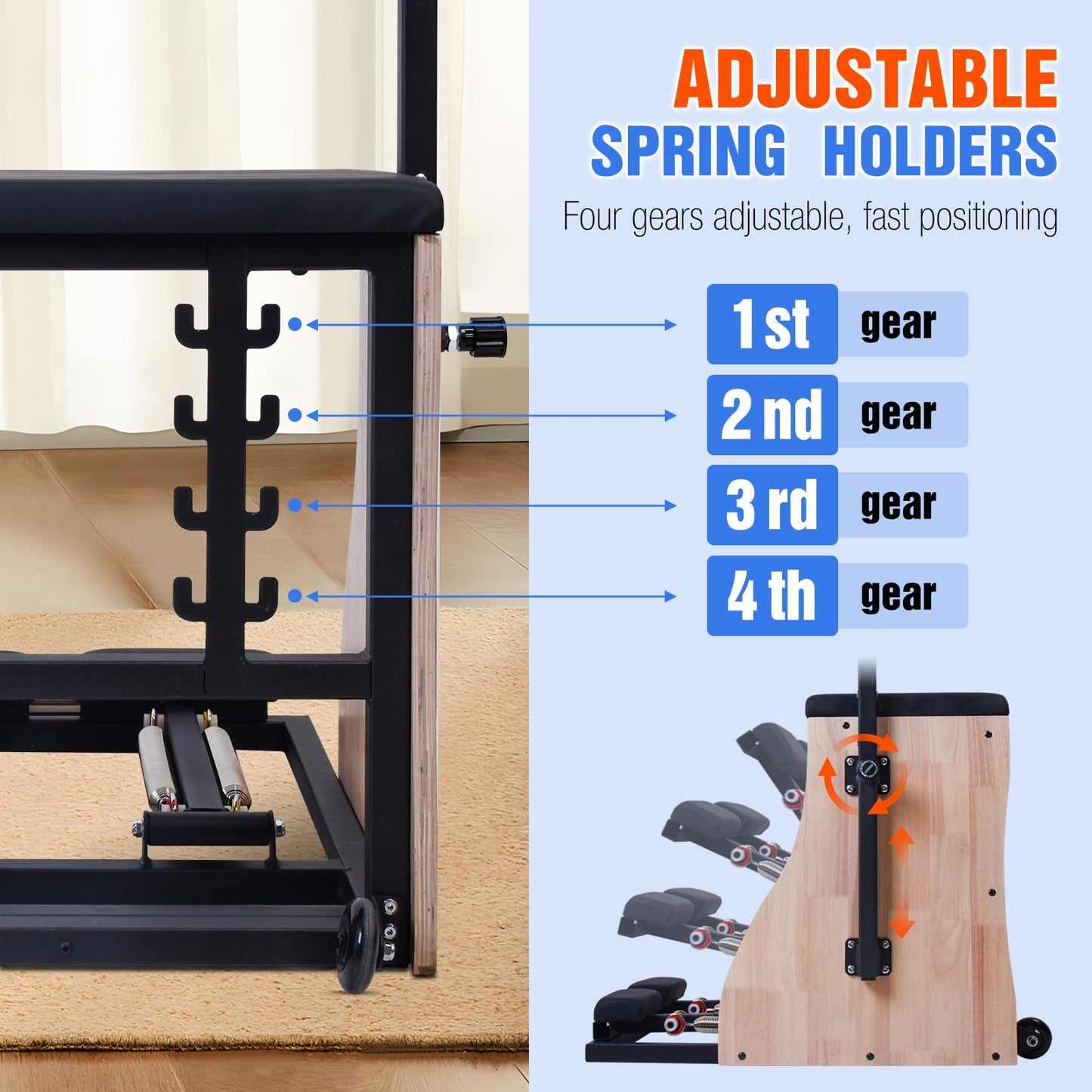 Pilates Chair Wunda Chair Pilates Combo Chair Reformer Machine with Adjustable Resistance Springs Split Pedal Handles Home Gym Equipment for Yoga Core Training Rehabilitation Includes Non-Slip Socks