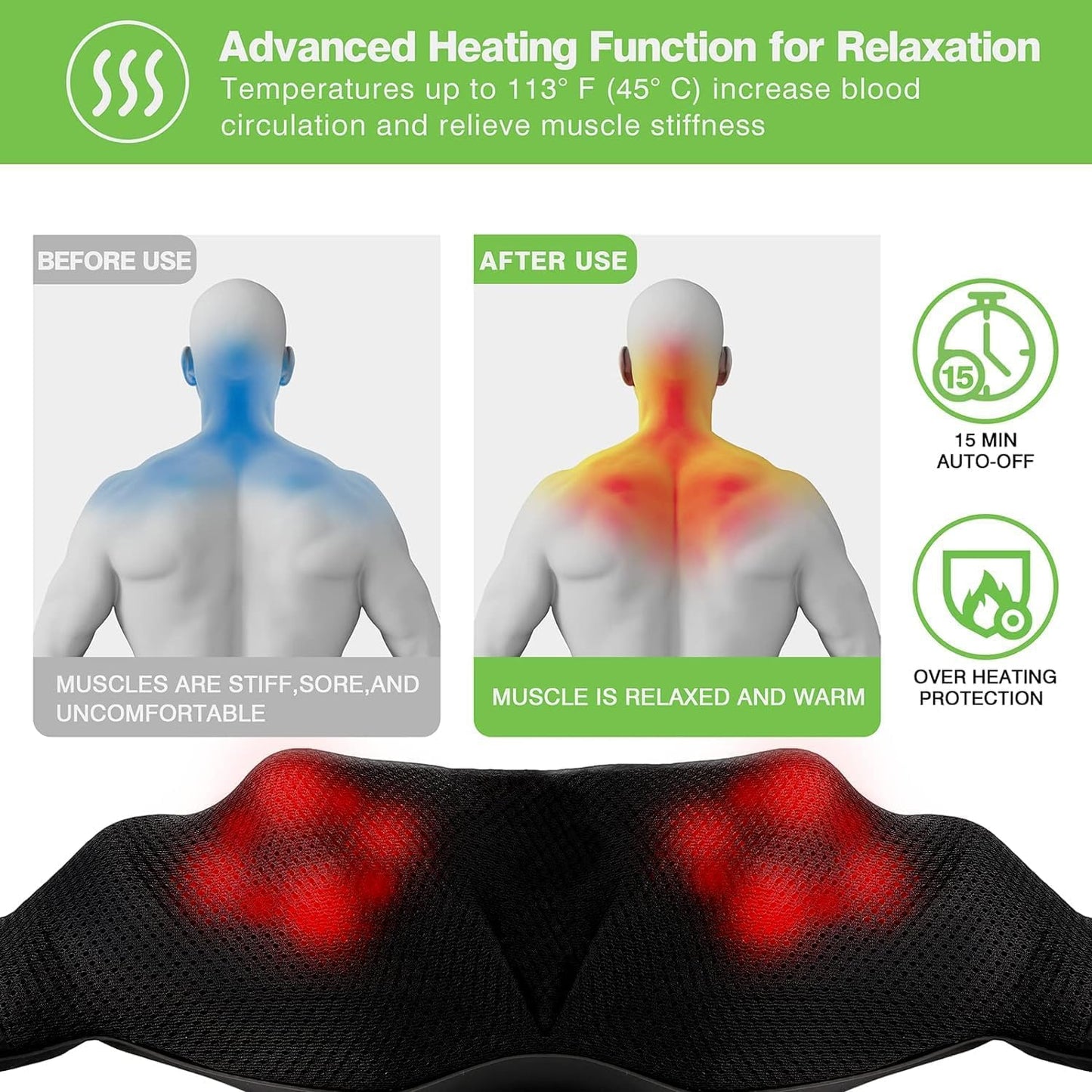 cotsoco Neck Massager, Shiatsu Shoulder and Back Neck Massager with Heat, Neck Massager Pillow for Neck for Body Muscle Pain Relief, Neck Massager Gifts for Mom Dad Women Men, Home, Office Car Use