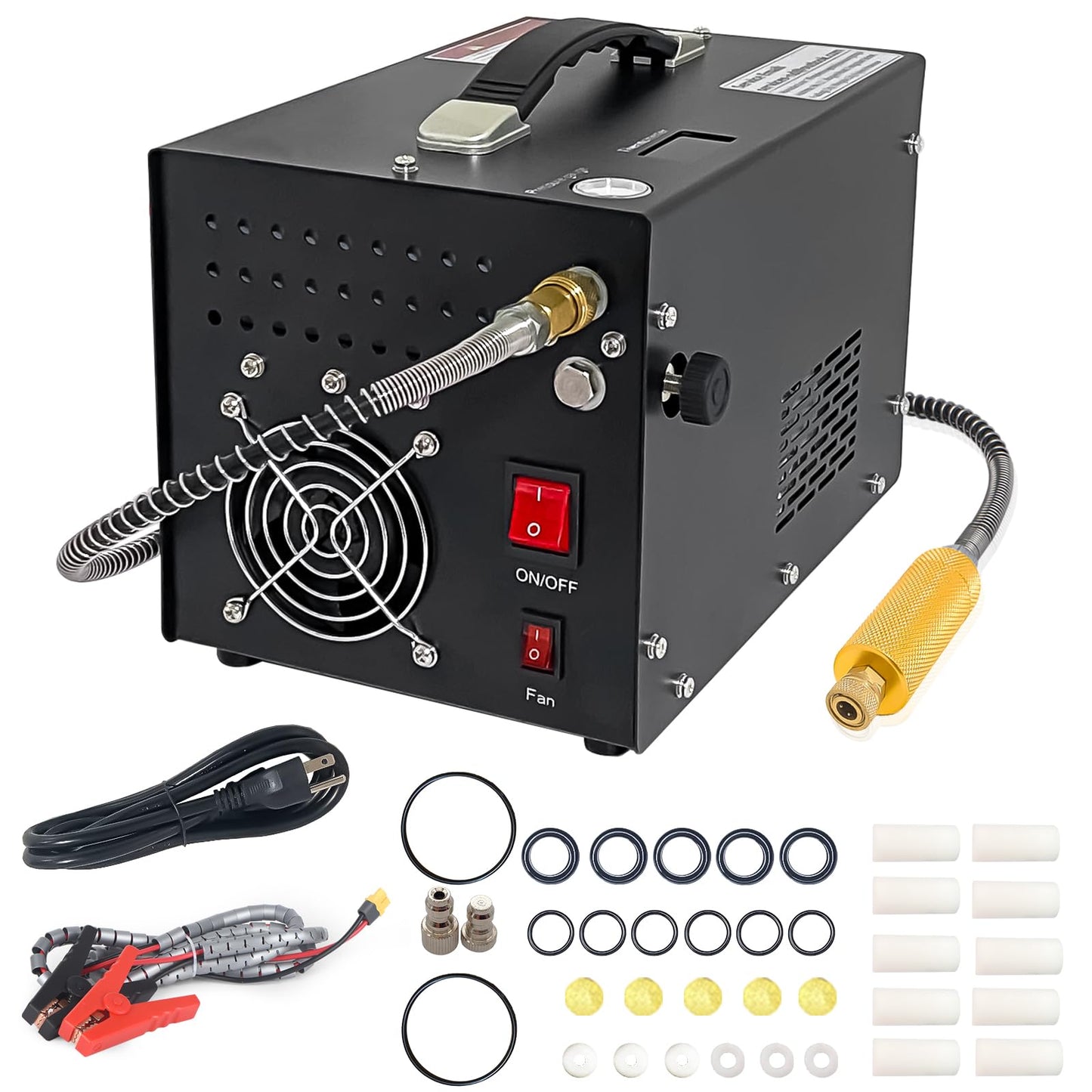 NUOGE Portable Air Compressor, 300W Electric, 4500 PSI Max Pressure, 40 Amp, Metal Construction, 60cm Hose