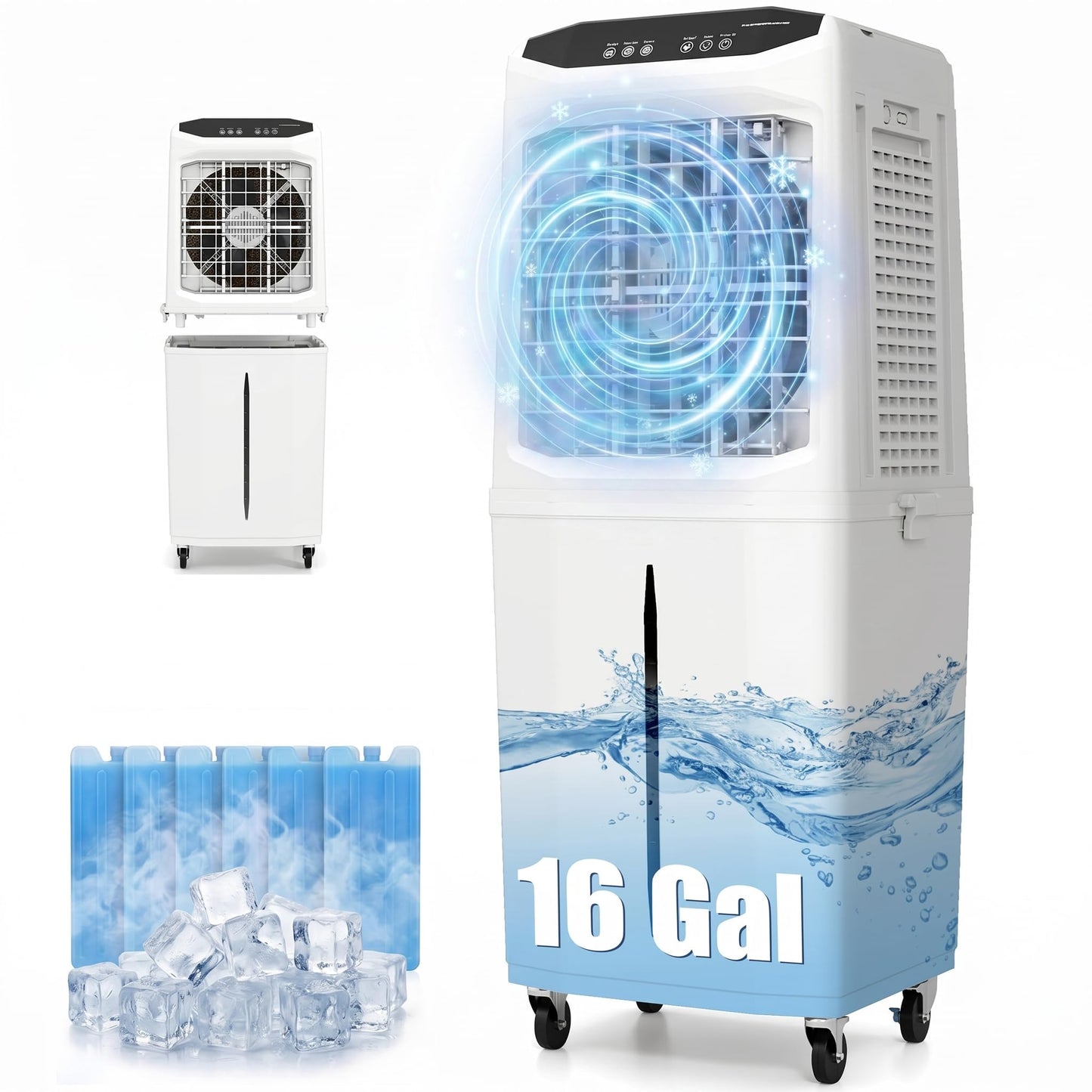 Auertech Evaporative Air Cooler, 16 Gal Detachable Water Tank Swamp Cooler with 6 Ice Packs, Portable Room Cooling Fan, Windowless Air Conditioners for Workshop Garage Patio Indoor Outoor