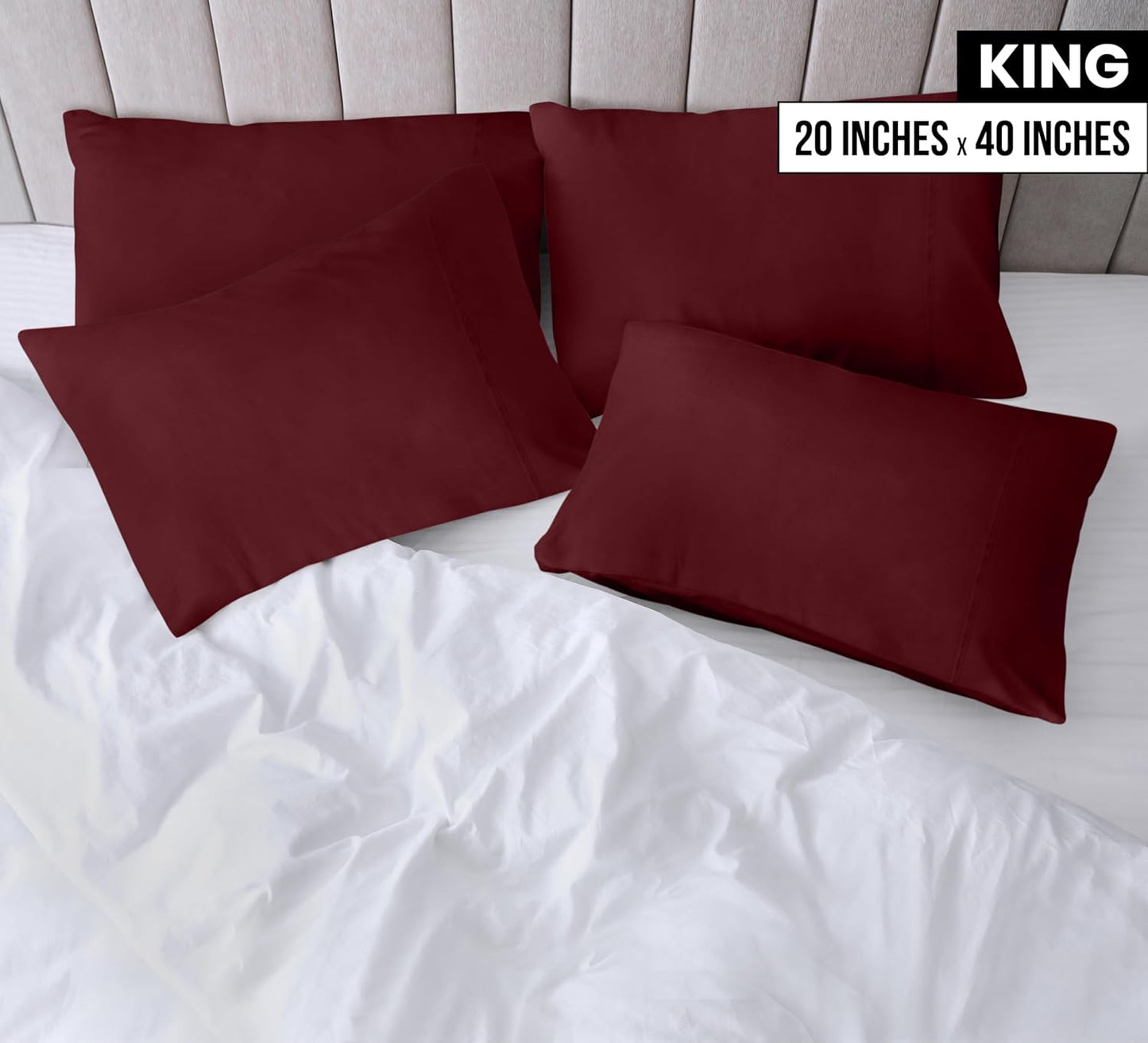 Utopia Bedding King Pillow Cases - 4 Pack - Soft Brushed Microfiber - Fade Resistant 20 X 40 Inches (Burgundy)