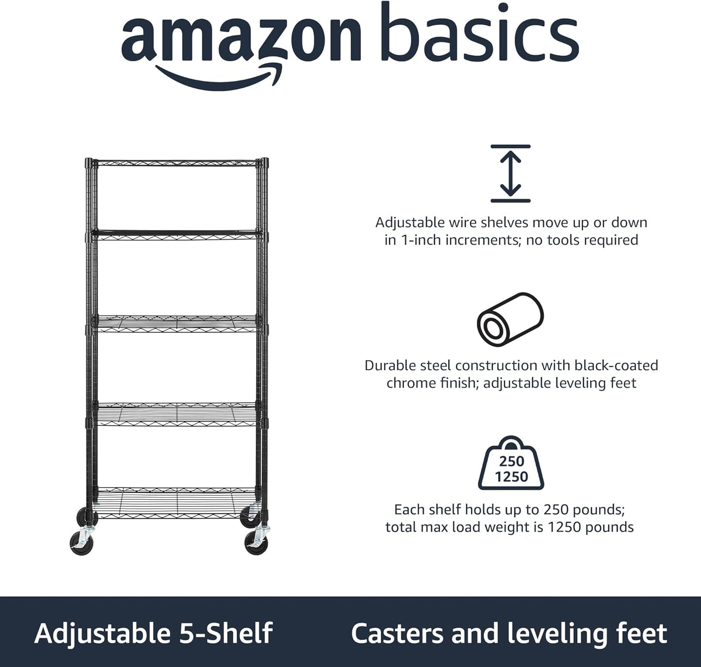 Wheels, 300 lbs Per Shelf, Black, 30" x 14" x 64.75