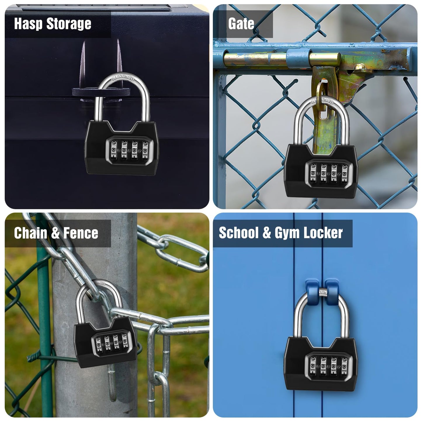 1 Pack disecu 4-Digit Combination Lock, Waterproof Outdoor Padlock for School Gym Locker, Fence, Gate, Shed, Storage Unit (Black)