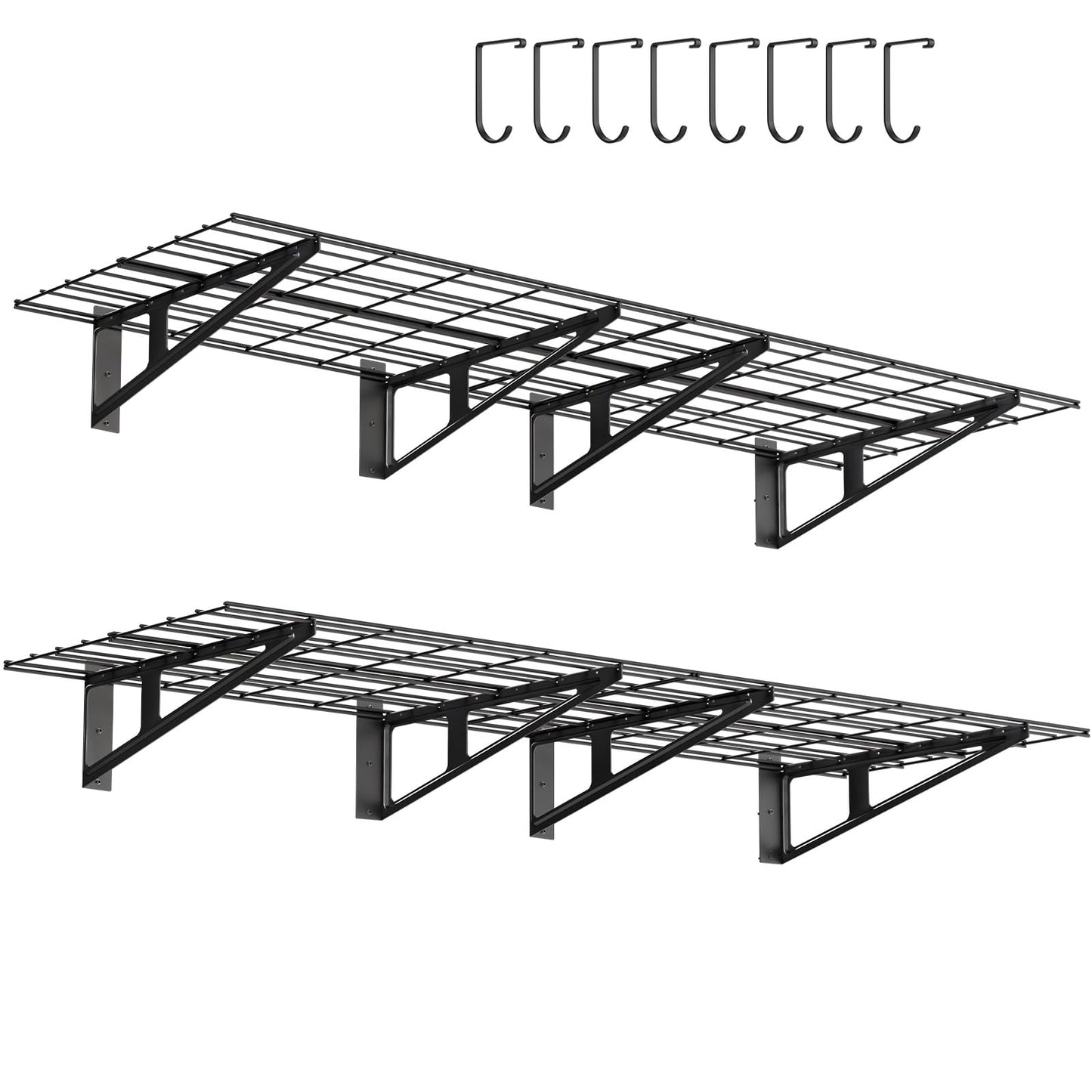 FAHKNS 2 x 6 ft Garage Wall Shelving, 2-Pack Garage Shelving Wall Mounted, 1200LBS Capacity Heavy Duty Metal Wire Shelves, Floating Long Shelf for Carport Shed Kitchen, Black