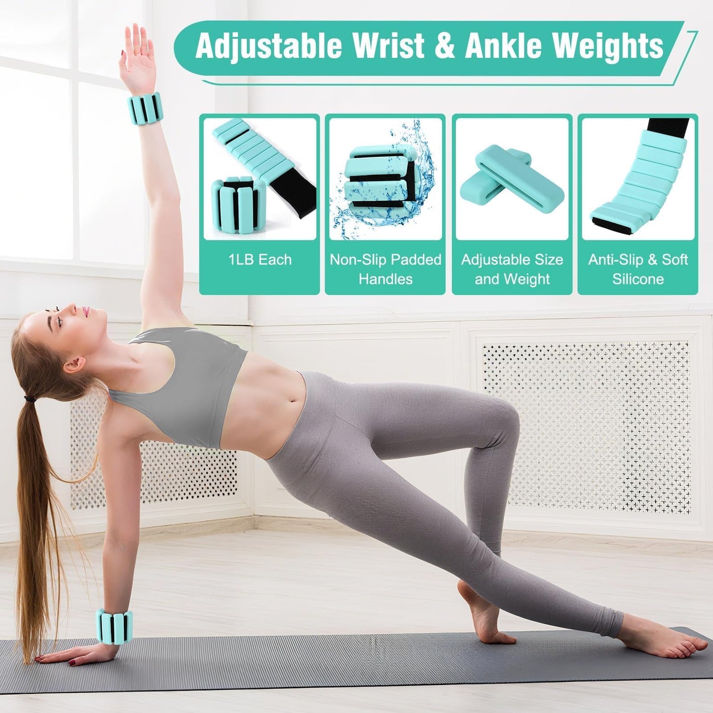 Muuruu Pilates Equipment Kit for Home Workout, Pilates Ring and Ball Set for Women, 14'' Magic Circle Essentials Accessories Kit, Wrist Weights, Resistance Bands, Yoga Strap, Socks, Bag Green