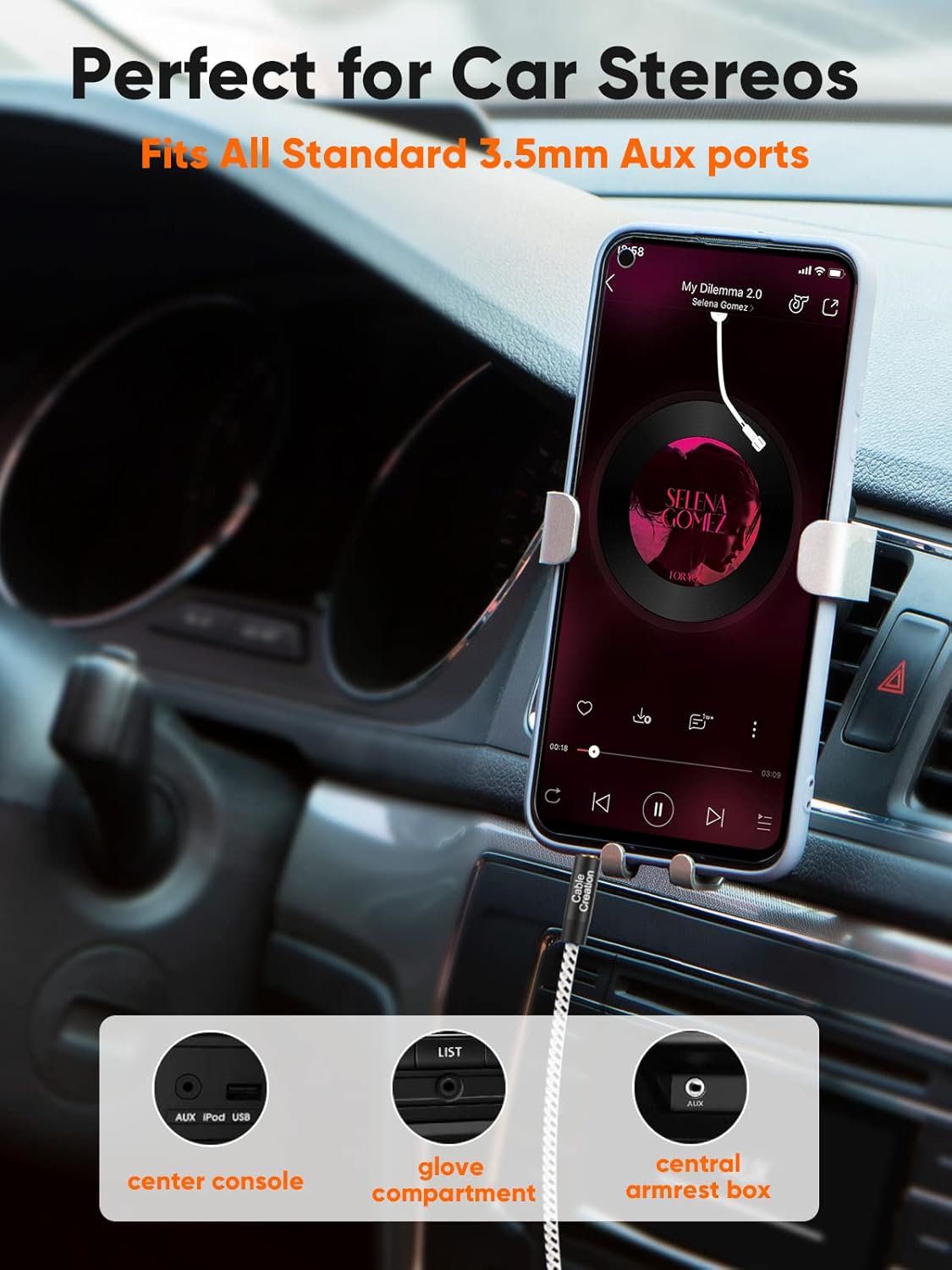 3.5mm 0.45meter(18inches), 1/8 CableCreation Aux Cable Short Male to Male Audio Auxiliary Cord Braided Hi-Fi Sound