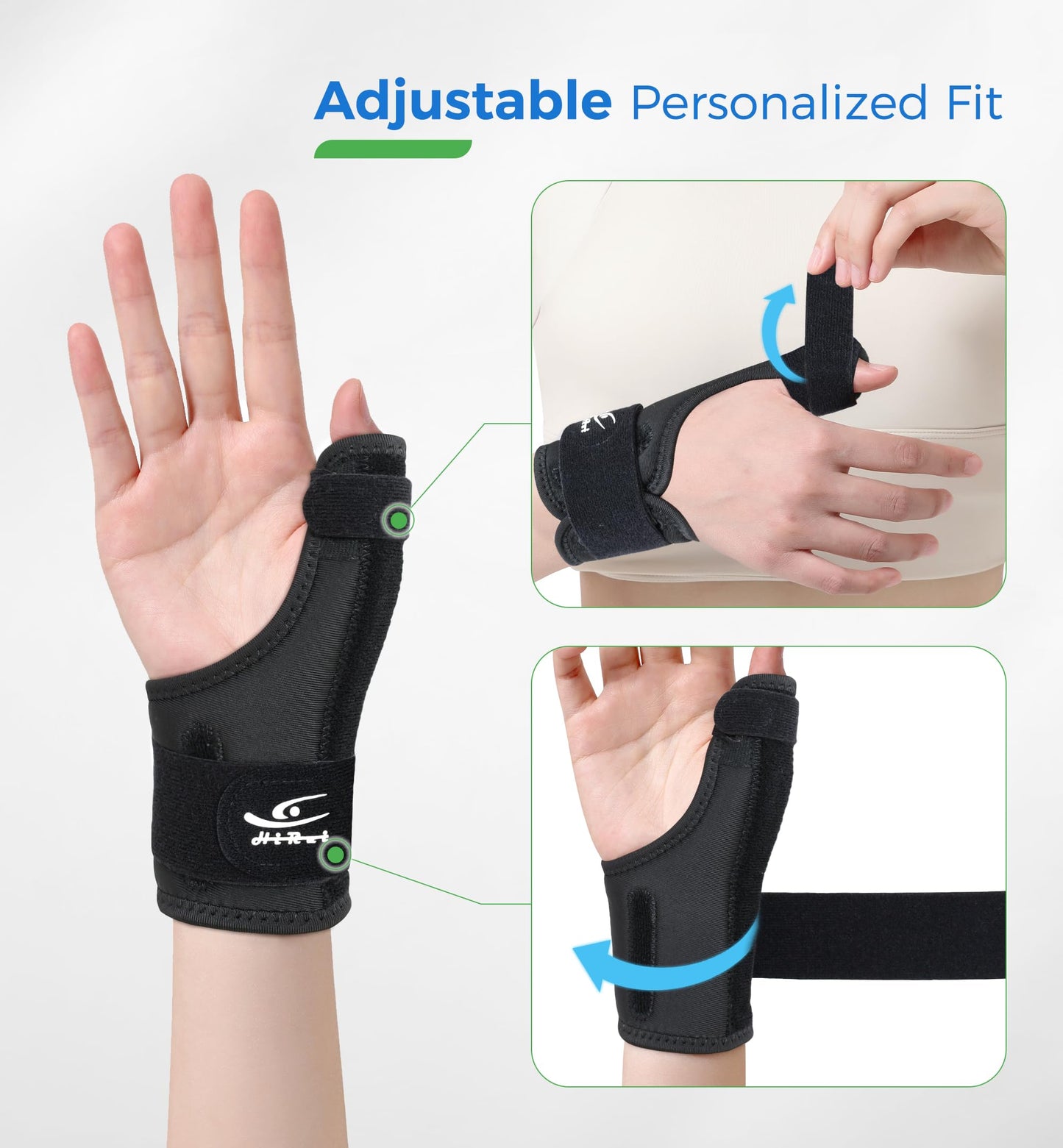 HiRui Thumb Spica Brace for Left or Right Hand, Adjustable Thumb Stabilizer Splint for Trigger Thumb, Gamer’s Thumb, Arthritis, Tendonitis, Sprains, CMC Pain Relief – Lightweight, Breathable (Black)