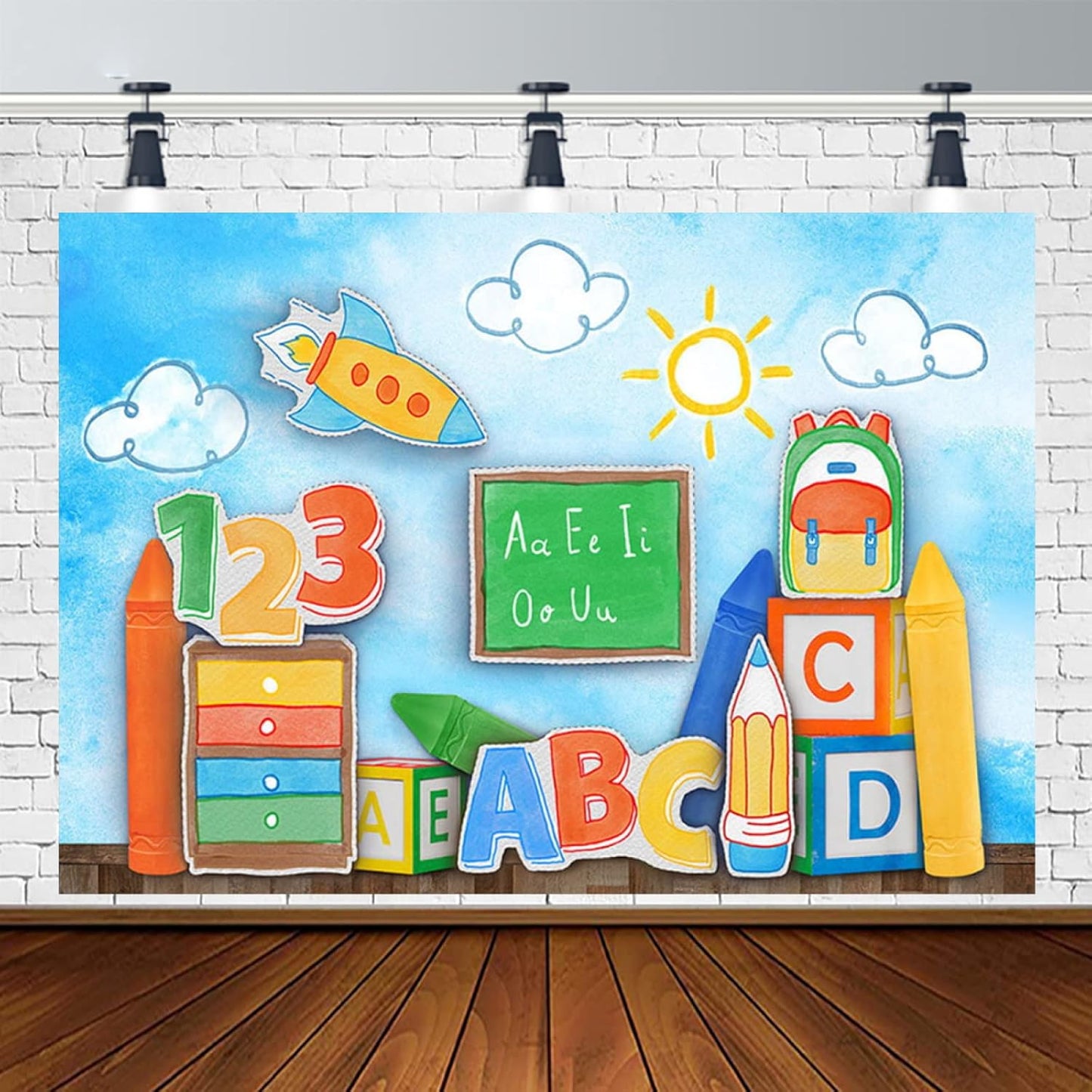 XUNJIN NO.1 Decor,8x6ft Back to School ABC Photography Background Globe Pencil Book Children Birthday Portrait Decor