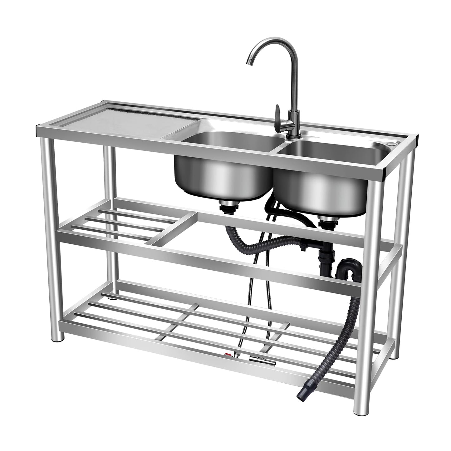 3 Compartment Commercial Grade Stainless Steel Utility Sink, Free Standing Laundry Tub with 2 Faucetse, 39x18x35.8 Inch Heavy Duty Kitchen Sink for Restaurant, Bar, Coffee Shop (2 Sink-2)