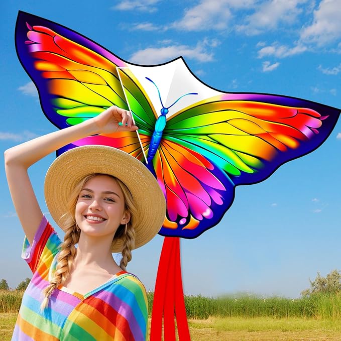 Butterfly Kites for Kids & Adults, Easy to Fly Design with Long Tail for Stability, for Kids Ages 4-8 & Beginners, Beach & Park Use | Family Outdoor Fun