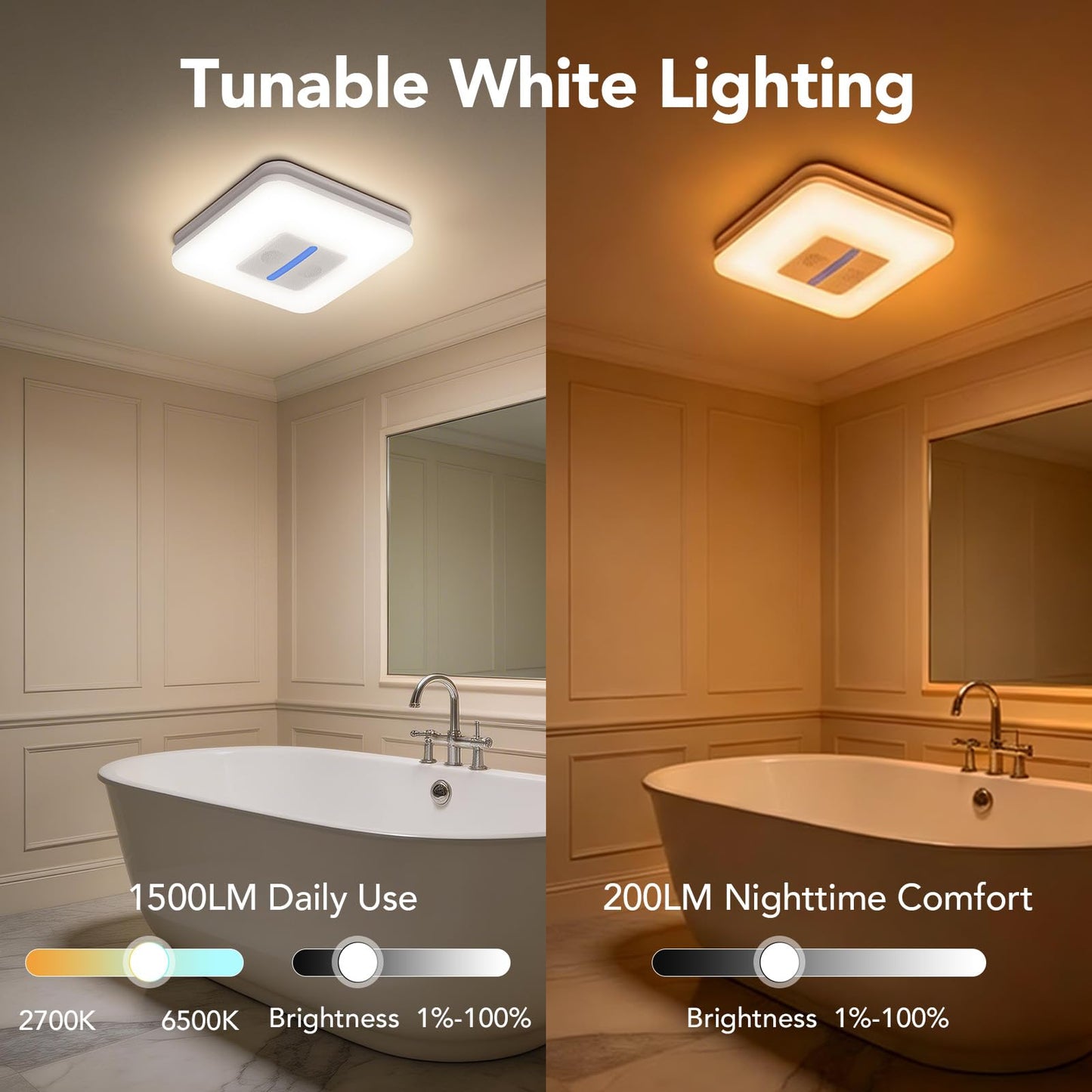 OREiN Matter Smart Bathroom Fan with Light – Humidity Sensor, 130–160 CFM Ventilation, Ultra-Quiet 1.0 Sone, Tunable White & Custom RGB, Dual Bluetooth Speakers, Compatible with Alexa & Google Home