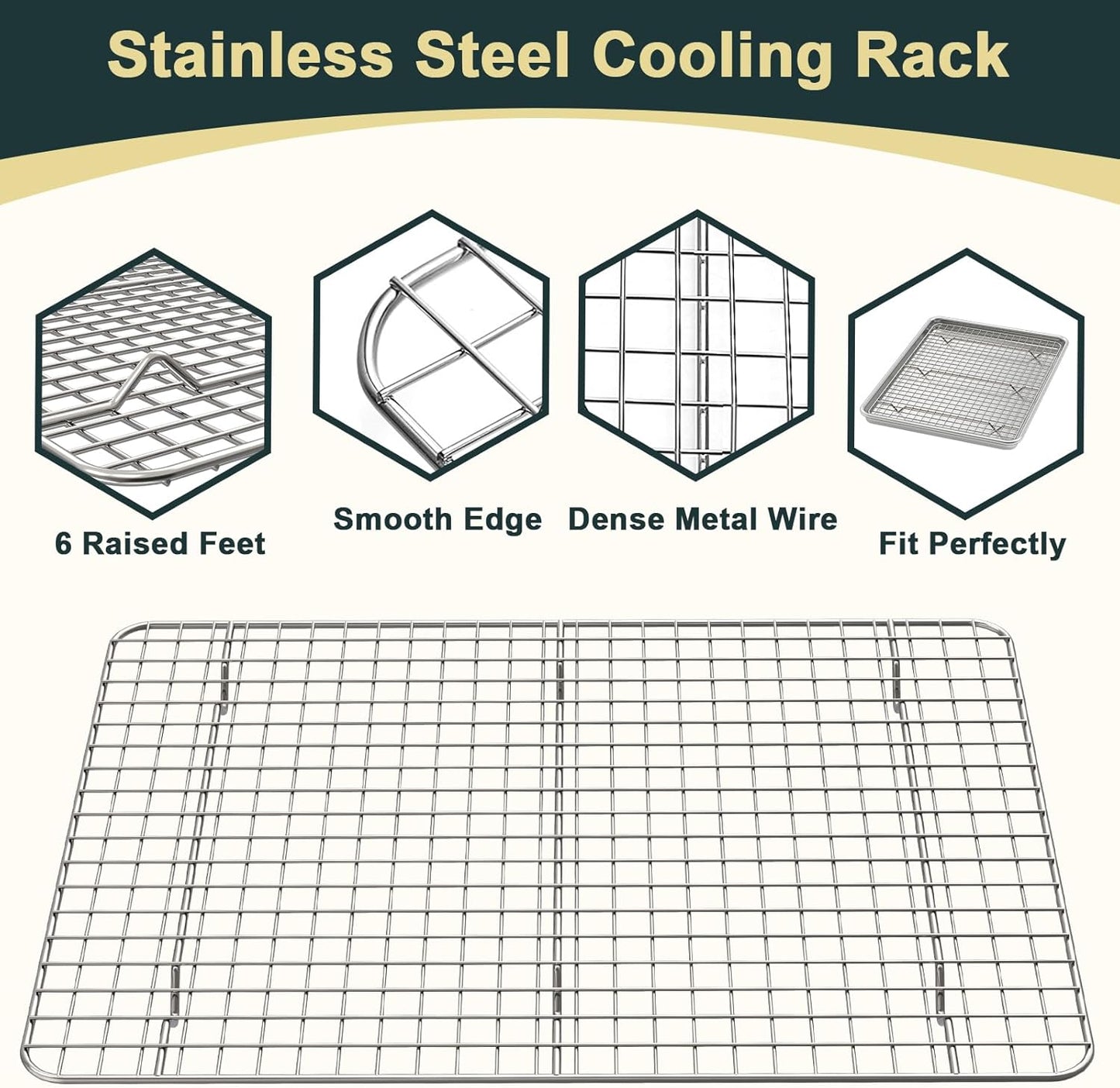 Wildone Baking Sheet Set - Commercial Quality Nonstick Cookie Pans with Cooling Racks | Half Sheet Size, Heavy Duty