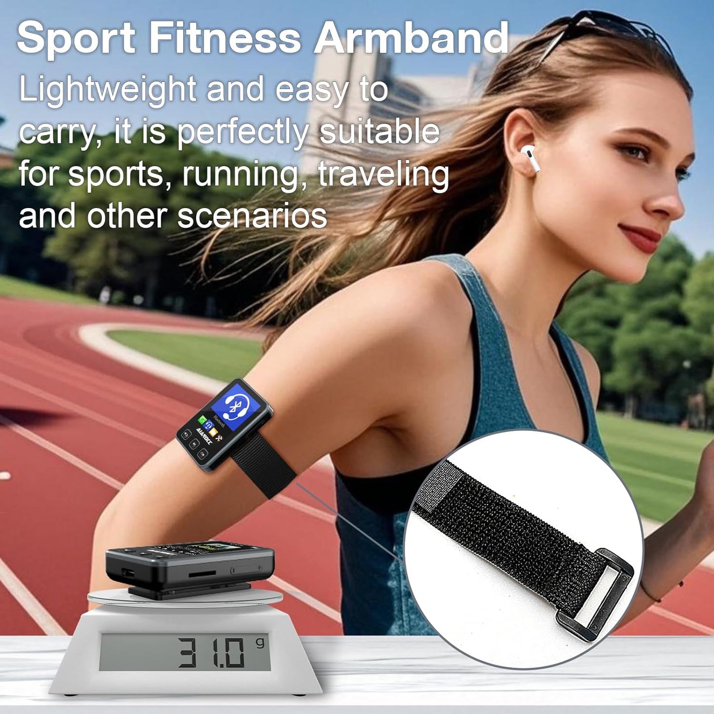 Aiandcc Mp3 5.3, 1.77-inch 32GB mp3 Player with Bluetooth HiFi Music Player with Sports Clip and Armband, TFT Color