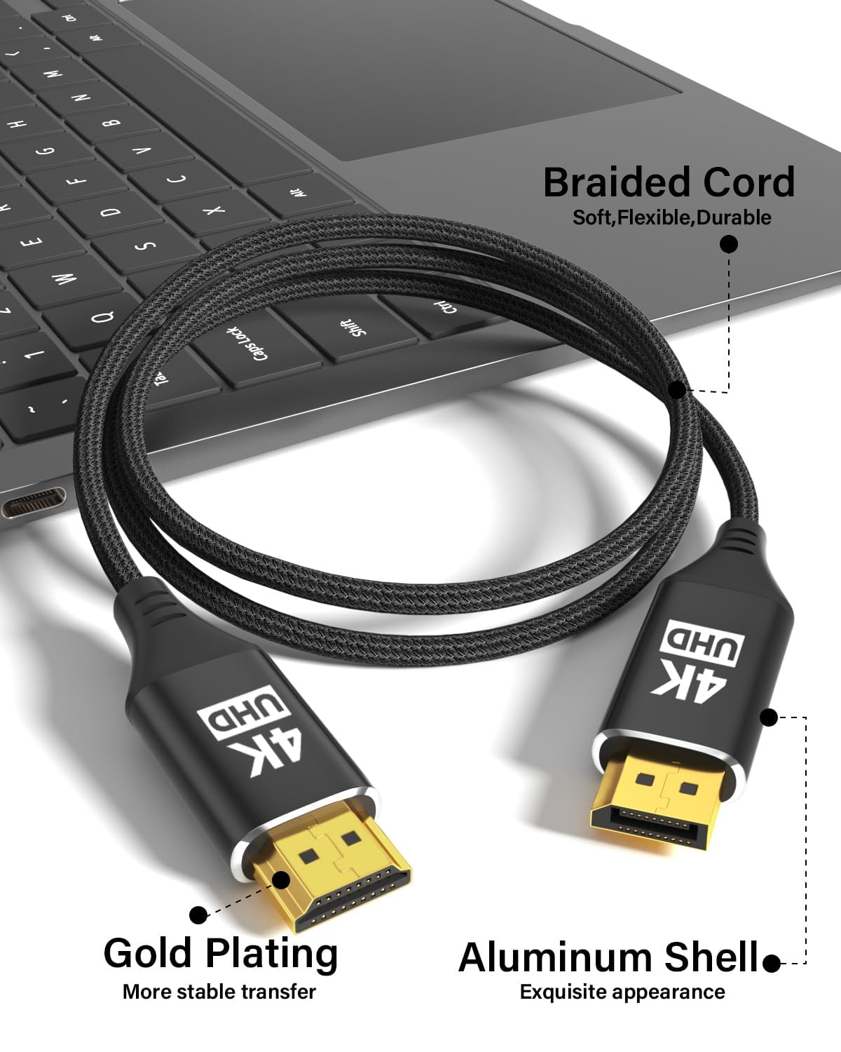 4K 60Hz 3FT [4K@60Hz, 18Gbps] PS5/Xbox/Laptop HDMI to DisplayPort Cable Braided,Uni-Directional Gold-Plated - Connect