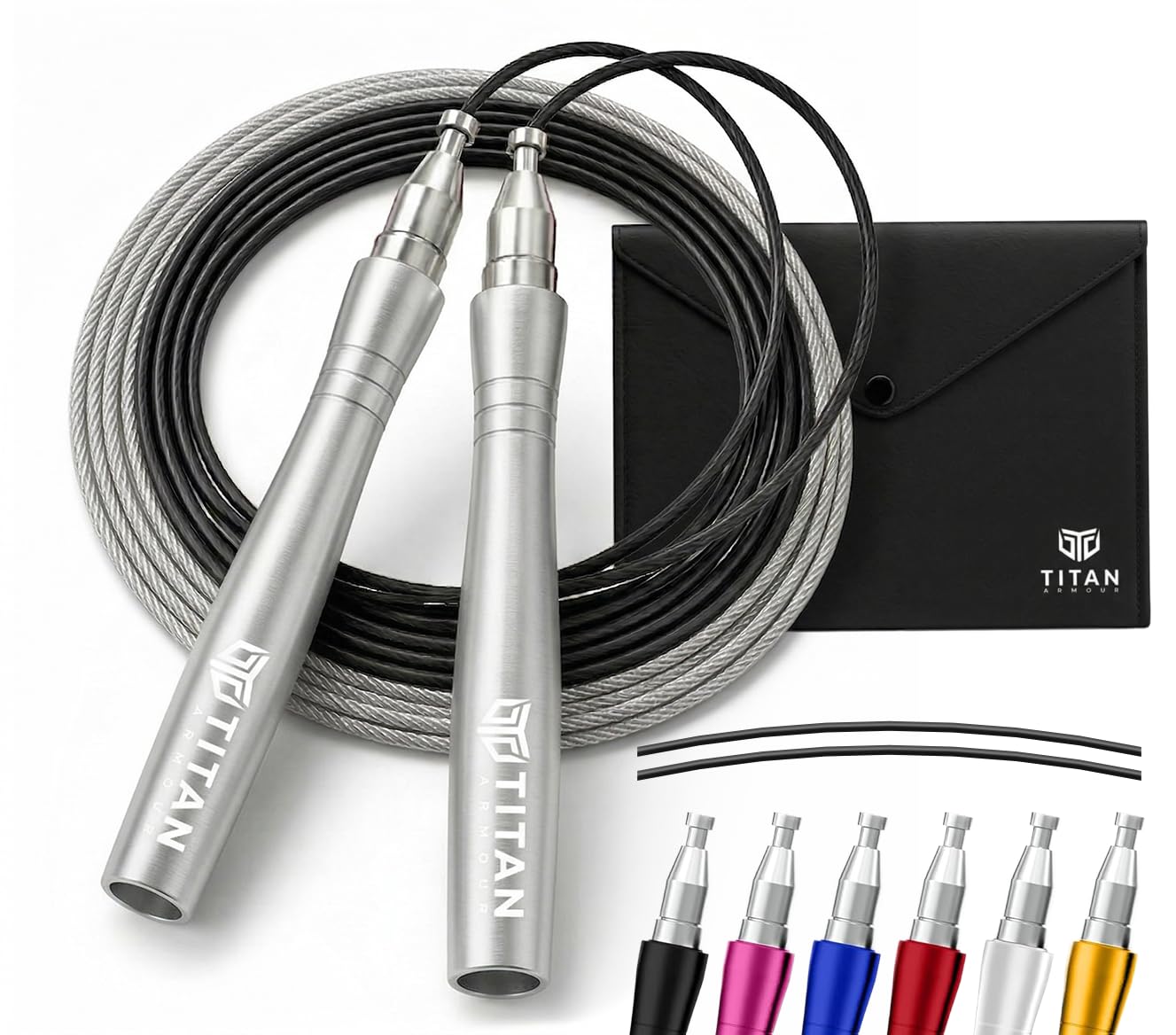Titan Armour® Speed Rope - Professional Self-Locking & Adjustable, Adult Speed Jump Ropes for Fitness | 2 x Steel Ropes, Cable Protector & Travel Case | Jump Rope Crossfit, Boxing, Fitness MMA for Men & Women