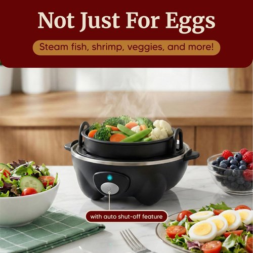 Elite Gourmet Rapid Egg Cooker - Perfectly Cook 7 Hard, Medium, Soft Boiled Eggs | Auto Shut-Off, Black
