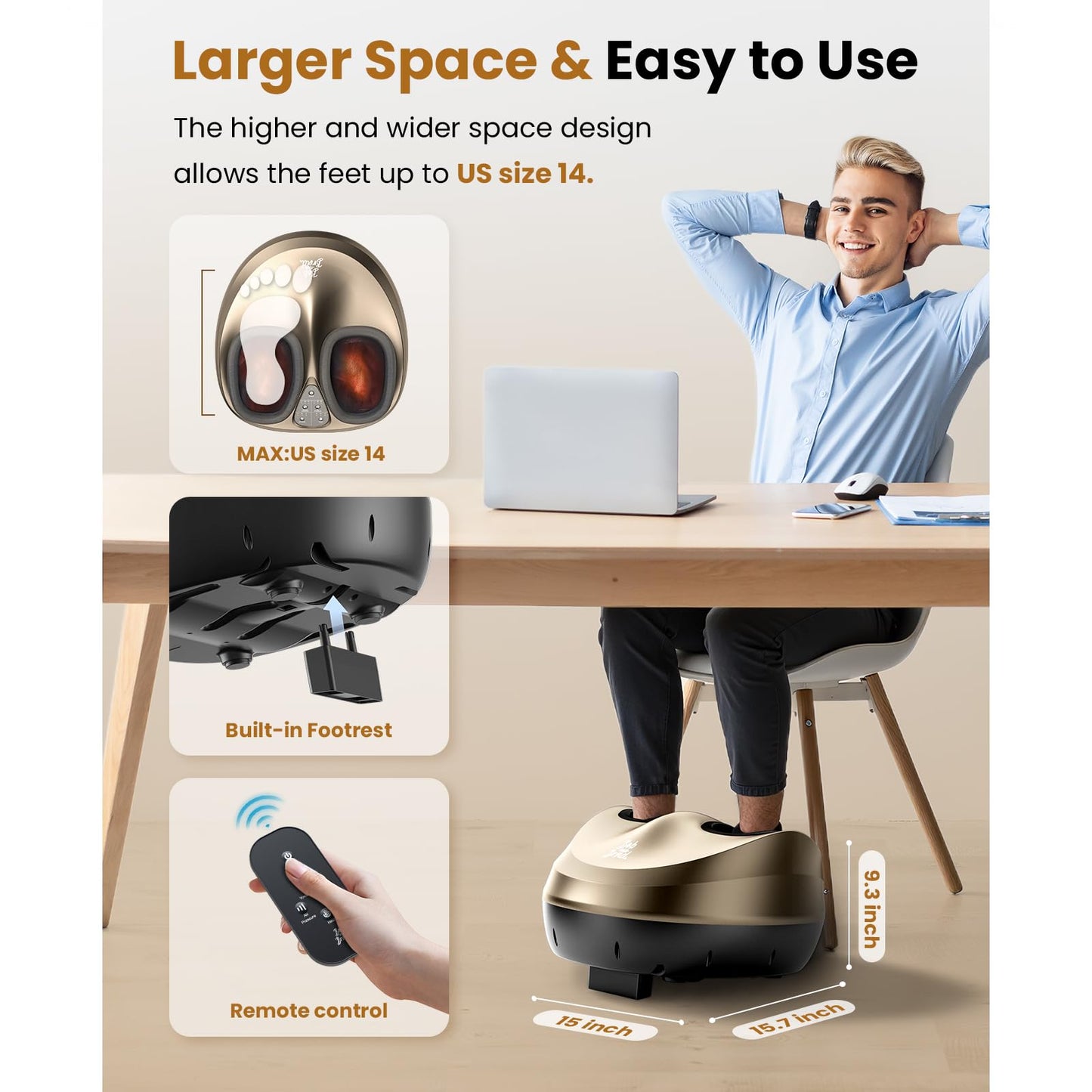 BOB AND BRAD Foot Massager Machine with Heat and Remote, Fathers Day Dad Gifts for Men Husband, Fits up to Size 14, Shiatsu Deep Kneading Feet Massager with 3 Adjustable Modes for Standing Worker