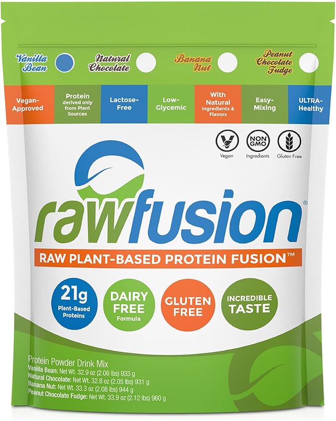 Rawfusion Vegan Protein Powder, Vanilla Bean ??30 Servings, 21g Plant-Based Protein, Low Net Carbs, Non-Dairy, Gluten-Free, Soy-Free, Kosher, Non-GMO, 2.06lbs