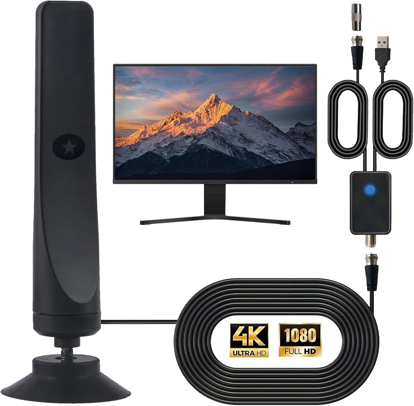 Generic 4K,1080P (1Pc) TV Antenna, HD Digital Antenna/Signal Booster with Crisp HDTV Display Remote, Indoor Wave Beam