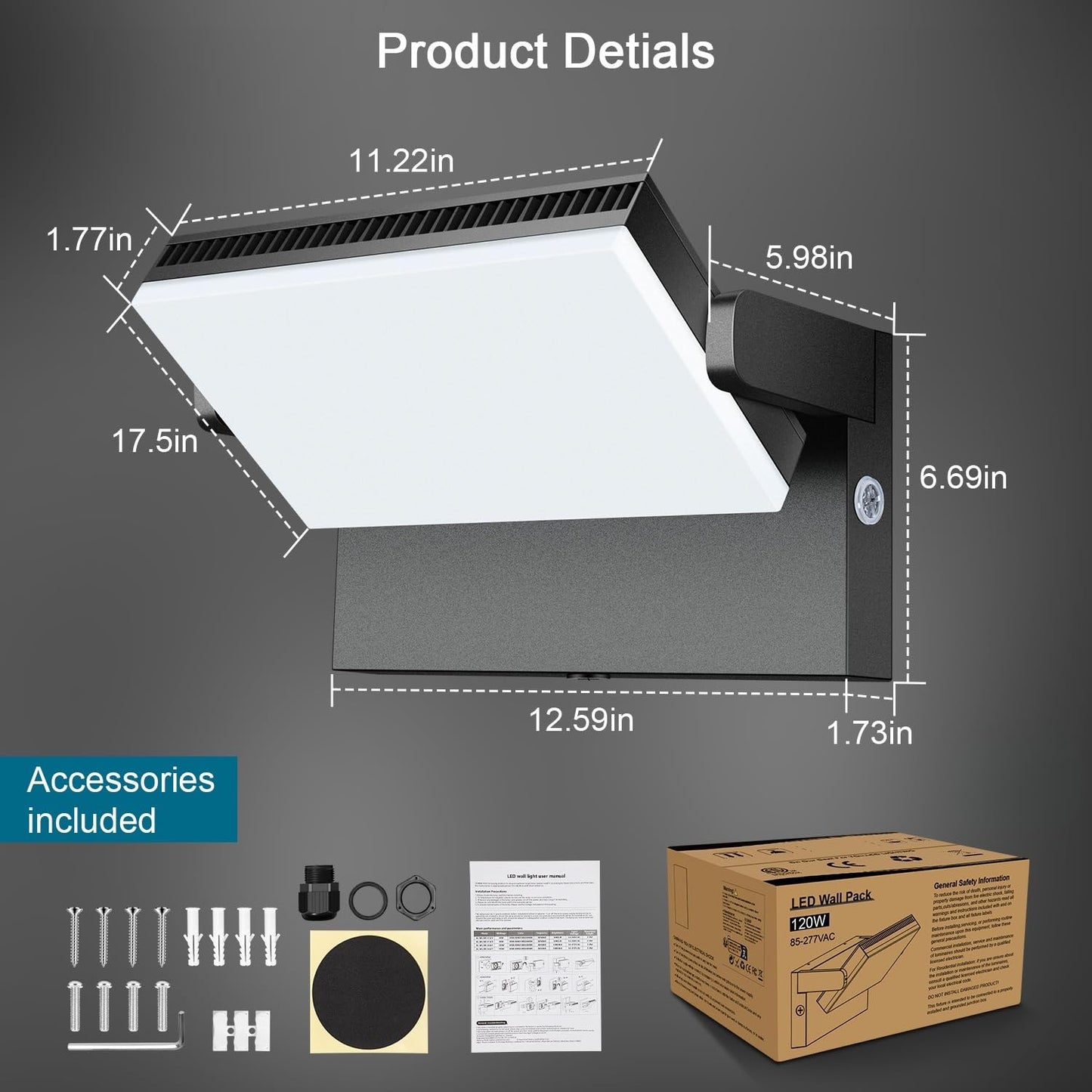 BIRITALO 120W Modern LED Security Flood Light, Dusk to Dawn 360° Rotatable