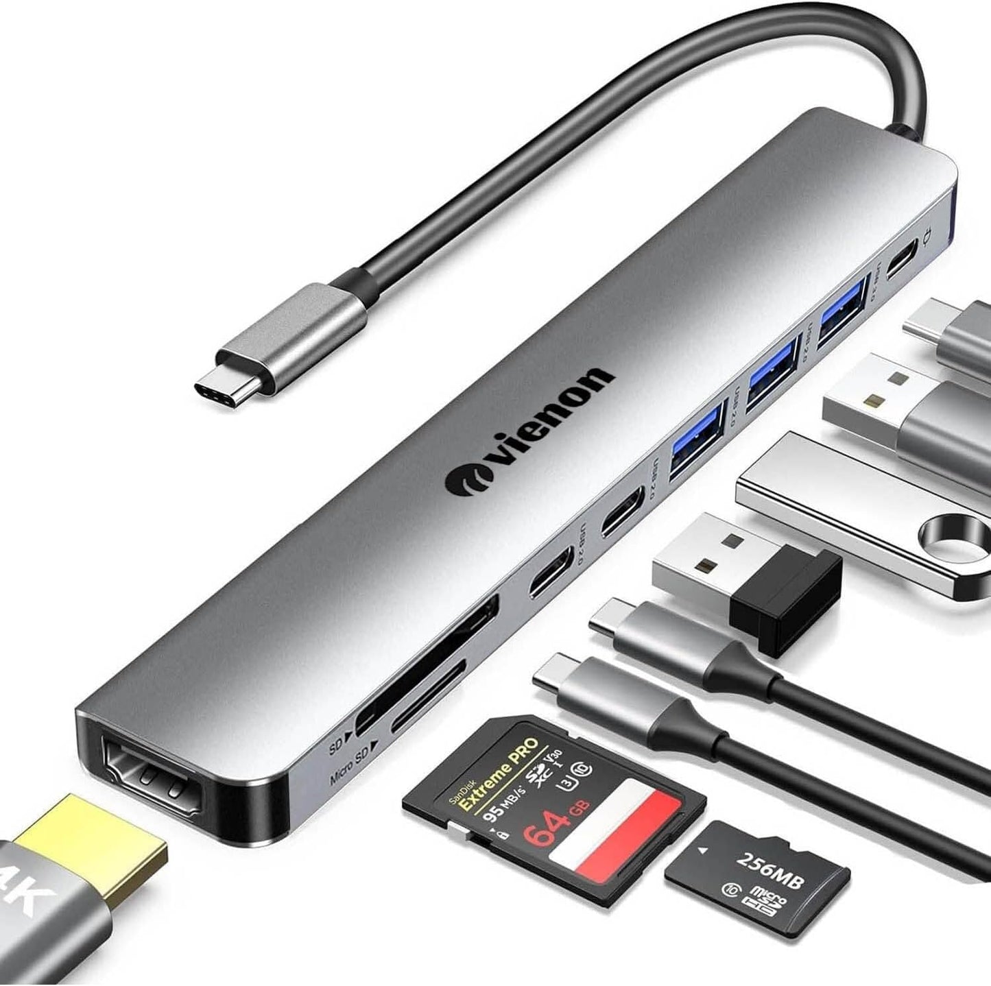 vienon 9 1 4K 100W USB C Hub HDMI Adapter for Monitor, in USB Type C Laptop Docking Station with HDMI, SD/TF Card