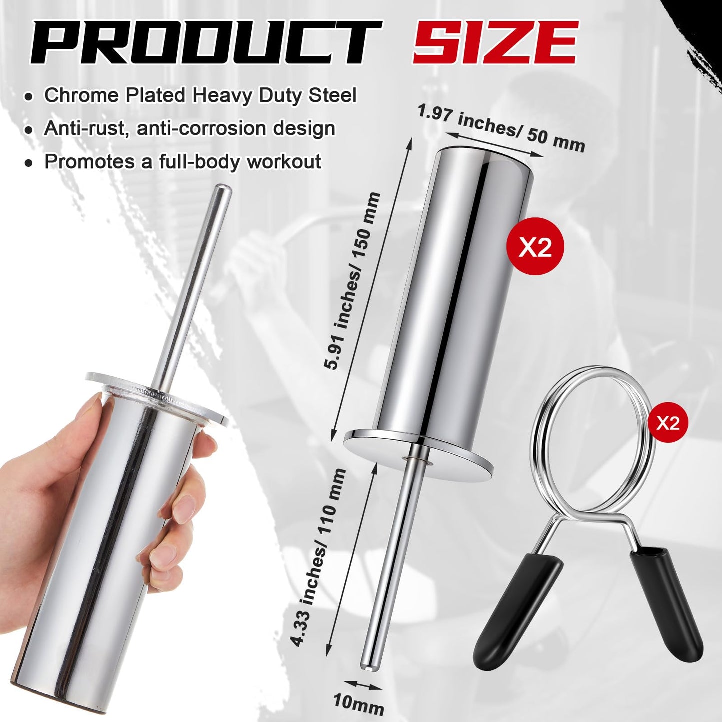 Lasnten 2 Pcs Weight Stack Pin Extender Gym Pin with Spring Clip Collar for 2 Inch Weight Plate Cable Strength Exercise Machine Gym Training Home Fitness Equipment (Silver)
