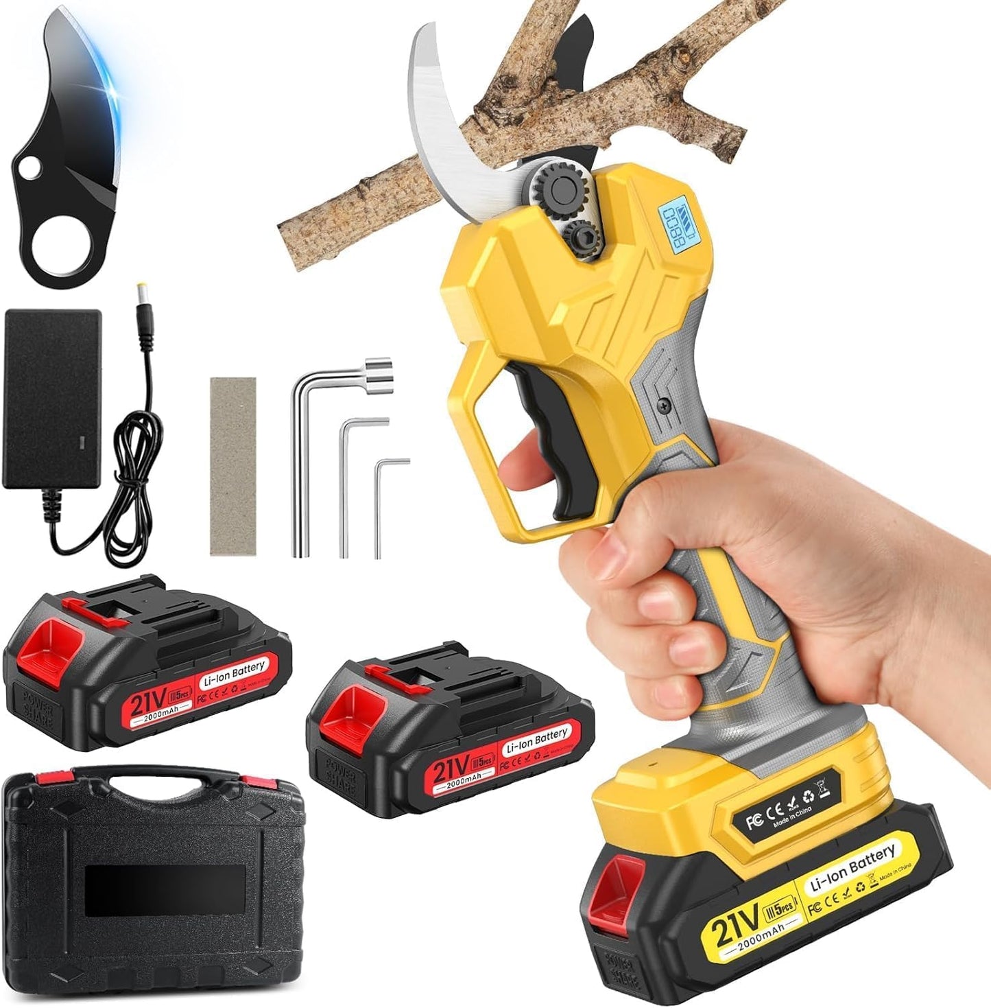 Electric Pruning Shears , Loppers 1000W Brushless Motor Cutting 2.6 inch Diameter Professional Gardening Electric Shears,Heavy Duty Branch Pruner,2*2000mAh Battery,Sk7 Blades,Perfect for Tree Trimming