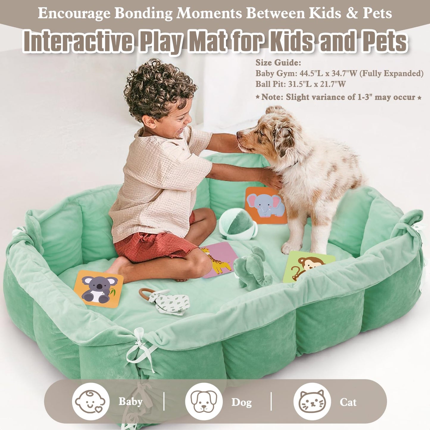 5-in-1 Plush Baby Play Gym, Baby Play Mats, Convertible Baby Gym, Tummy time mat, 6 Sensory Toys, Activity Center, Ball Pit, Sage Green