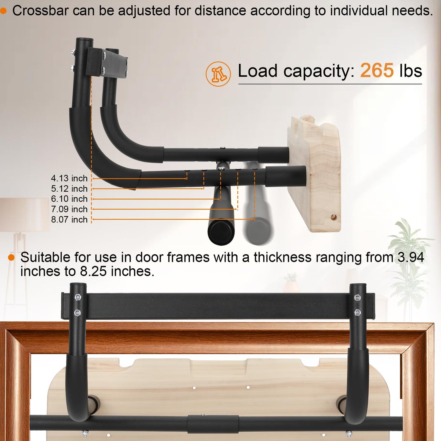 JOYTRADE Hangboard Rock Climbing Hangboard with Door Way Pull Up Bar, 2 in 1 Doorway Fingerboard for Rock Climbing Training & Home Fitness, Including Jugs Pinches Pockets Edges & Slopes, 4-8 inches