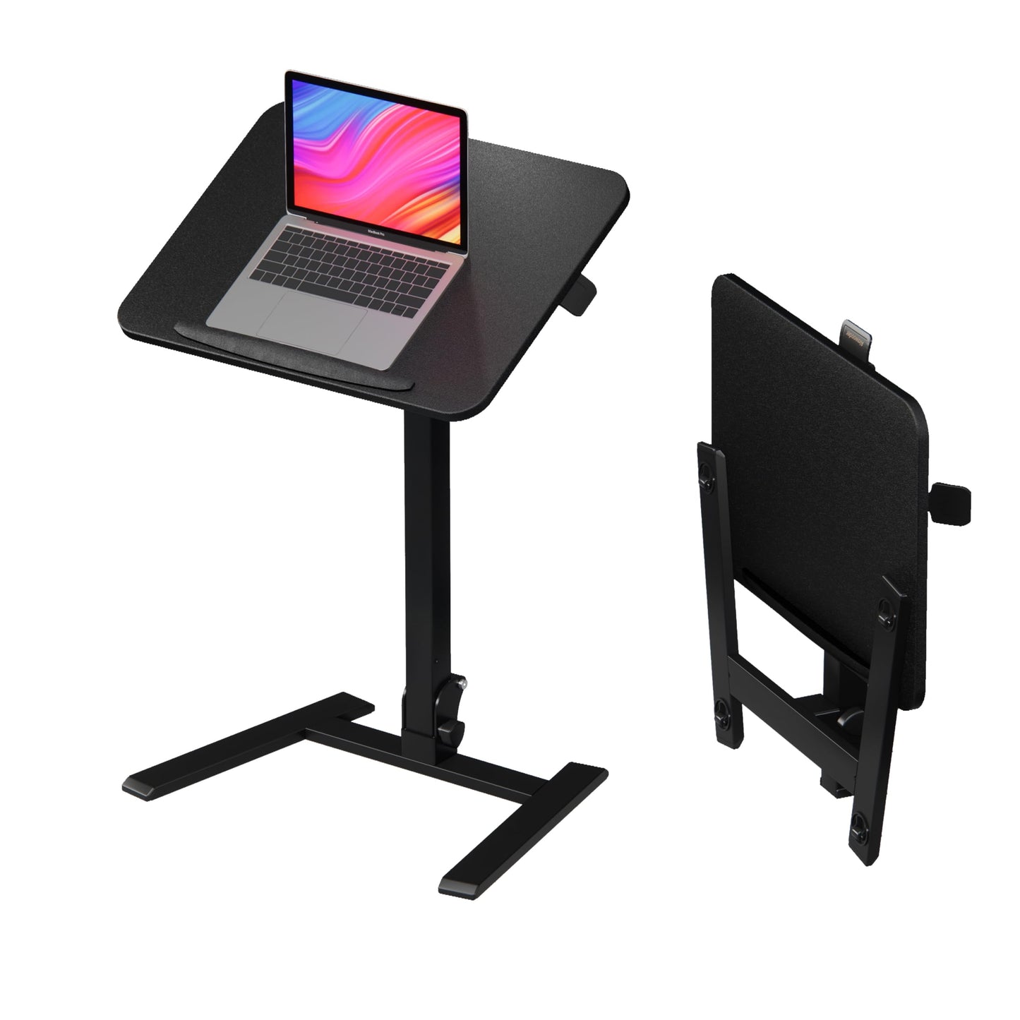 alawooder 25 Inch Mobile Folding Desk - No Assembly, Pneumatic Sit-Stand, 29-42" Height Adjustable Rolling Laptop Desk with Hidden Wheels, 0-90° Tilt Top for Home Office, Craft & Study