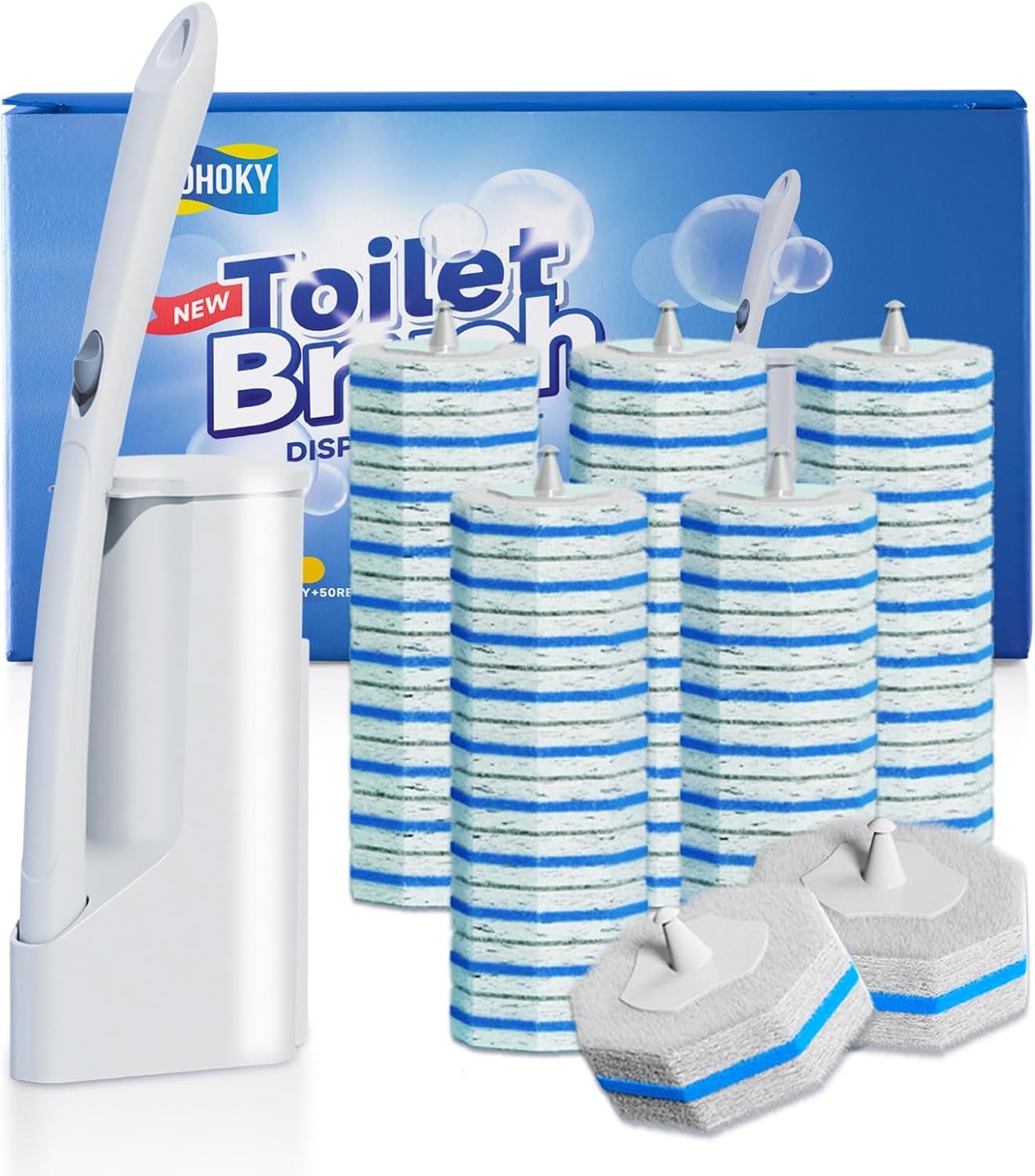 Skiennix Disposable Toilet Brush System - 50 Refill Pads & Wall-Mounted Holder | Bathroom Cleaning Kit