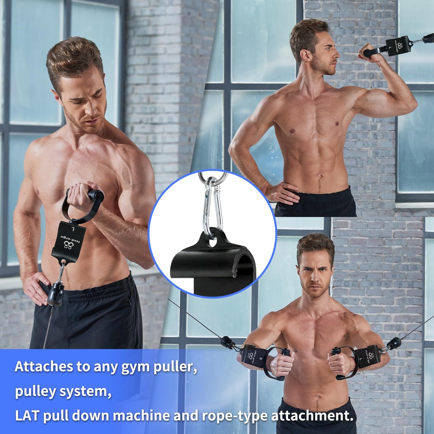 HXD-ERGO Rotating Pull-Up Handles-Ergonomic Exercise Handle for LAT Pulldown Attachments/Seated Rows/Barbell Handles -Quick Attachment to Bar for Strength Training Workout(Black)