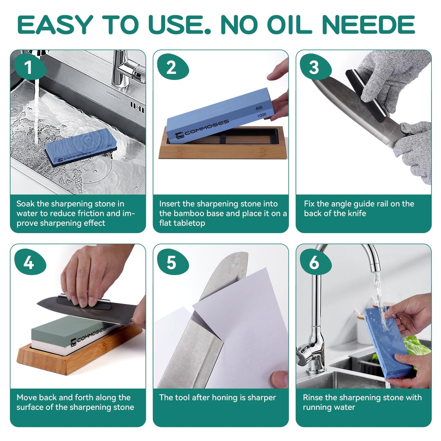 Whetstone Sharpening Stone Knife Sharpener Stone Set: 4 Side 8000|3000 1000|400 in Kitchen With Bamboo Base,Cut Resistant Gloves,Angle Guide,Honing Guide,Flattening Stone,Leather Strop,Rubber pad