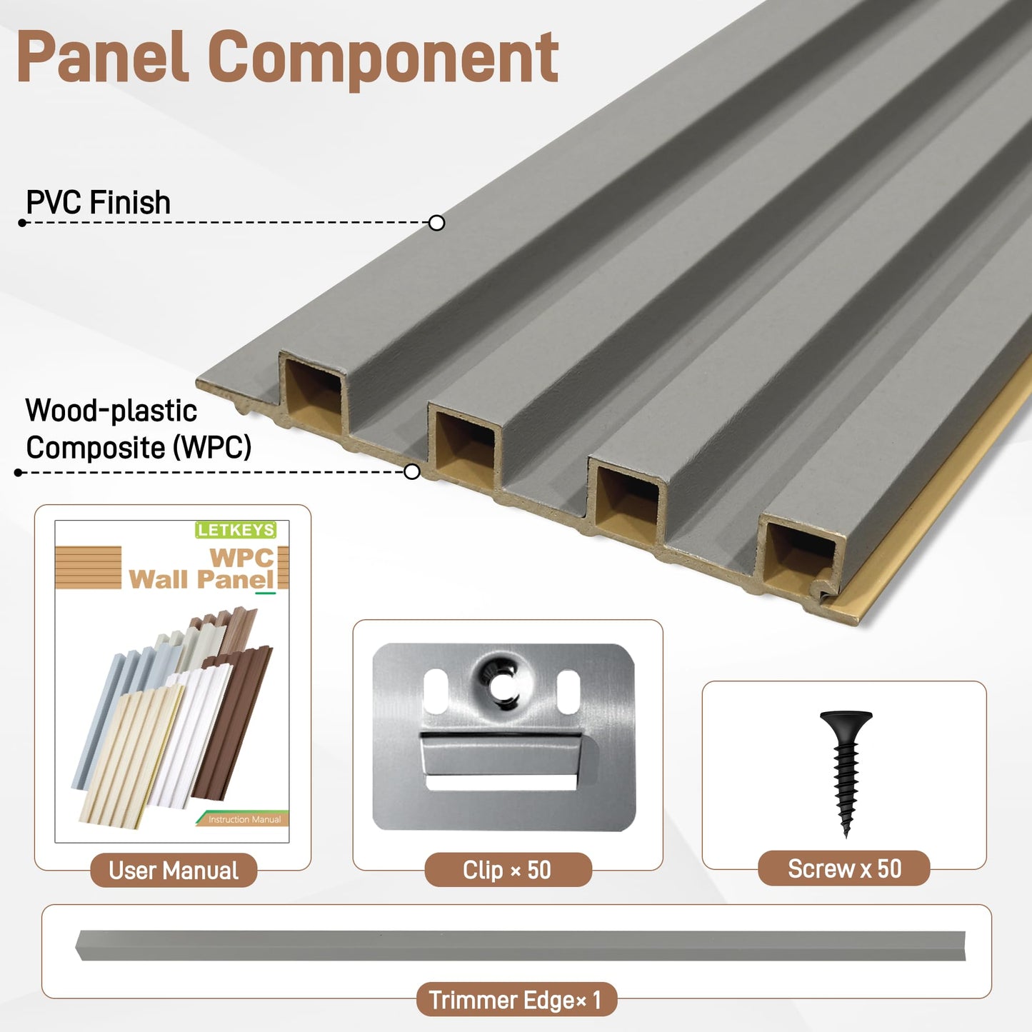 LETKEYS 16 Packs 3D Wall Panels, 48 x 6 Inch WPC Slat Wall Panels for Wall Decor, Fluted Accent Wall Paneling for Living Room Bedroom TV Background Study Room Office, Grey Oak