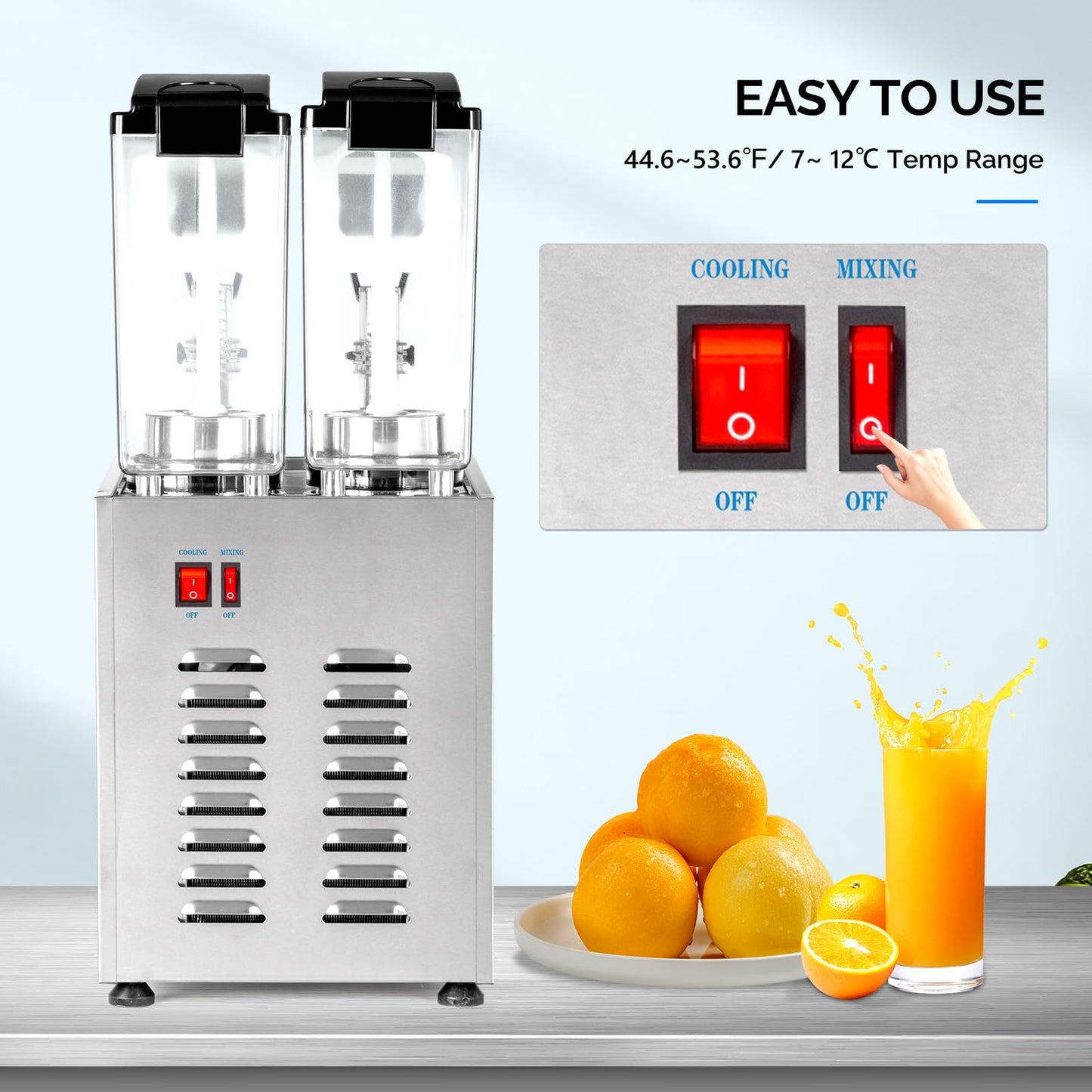ROVSUN Commercial Beverage Dispenser 5.2 Gal/20L, Commercial Juice Dispenser Cold Drink Dispenser 10L X 2 Tanks Stainless Steel with Thermostat Controller for Home Restaurant Bar Party 110V/60HZ