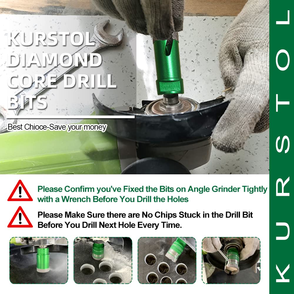 KURSTOL Diamond Core Drill Bits Kit - 6/6/6/20/25/35/50mm+2" Beveling Chamfer Bit+3/4" Finger Milling Bit+SDS Adapter to 58-11" Thread+4.5" Cutting disc for Porcelain Ceramic Tile Granite Marble