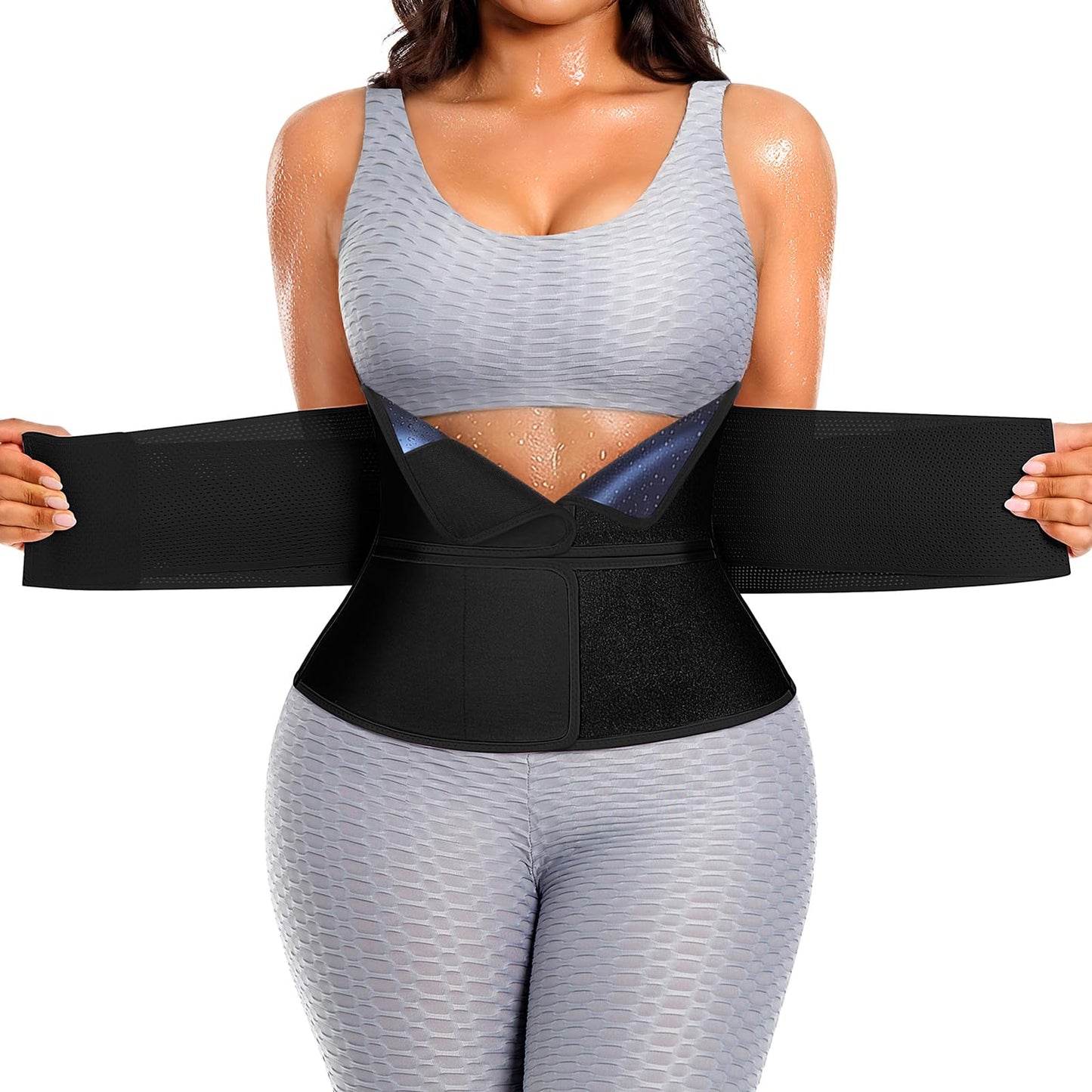 SHAPELLX Sauna Waist Trainer Women Sweat Band Belt for Women Lower Belly Fat Working Out Waist Trimmer Sauna Suit BlackL